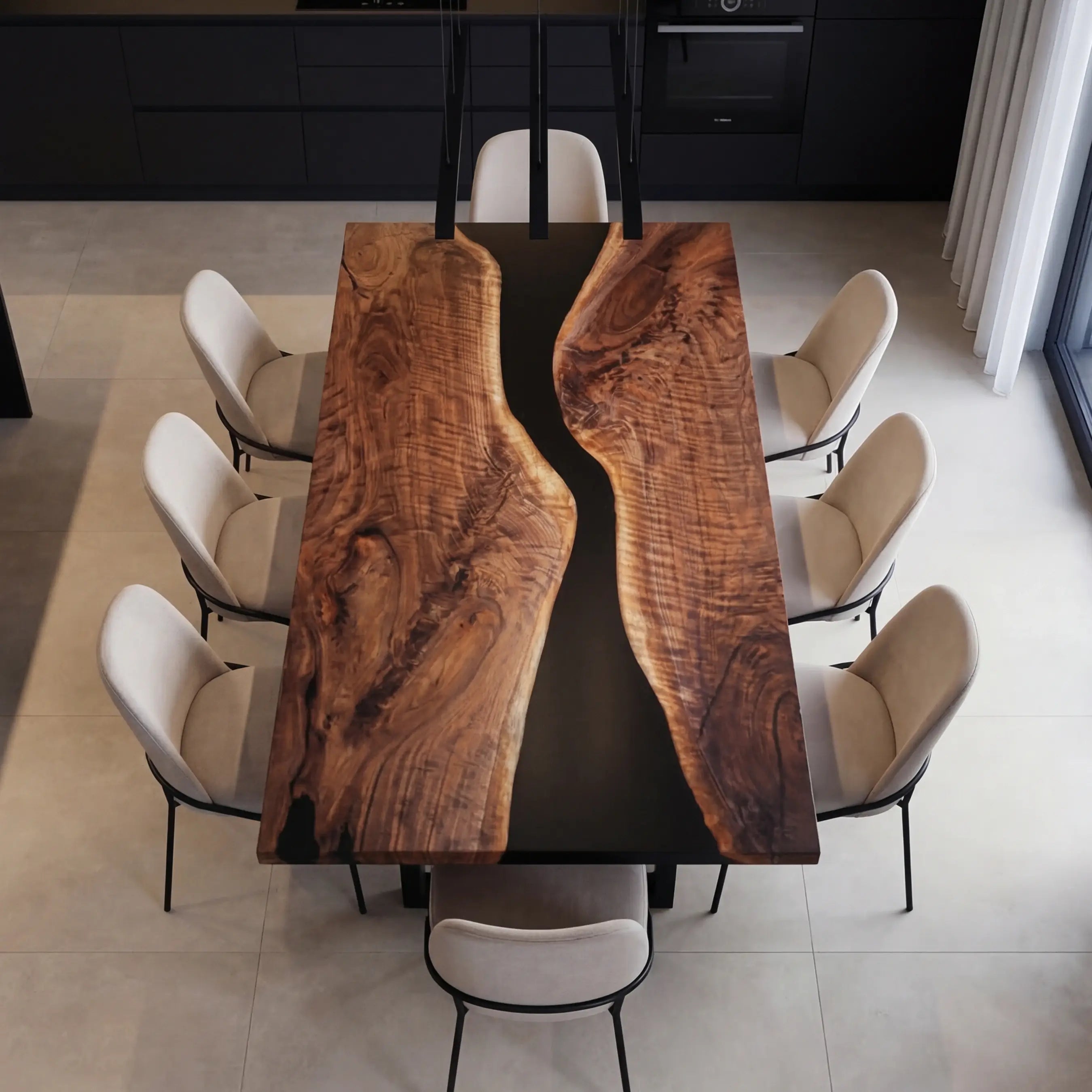 Custom Black Walnut Epoxy Resin River Table Black Resin LTR-58 - image 3 | ThawHome