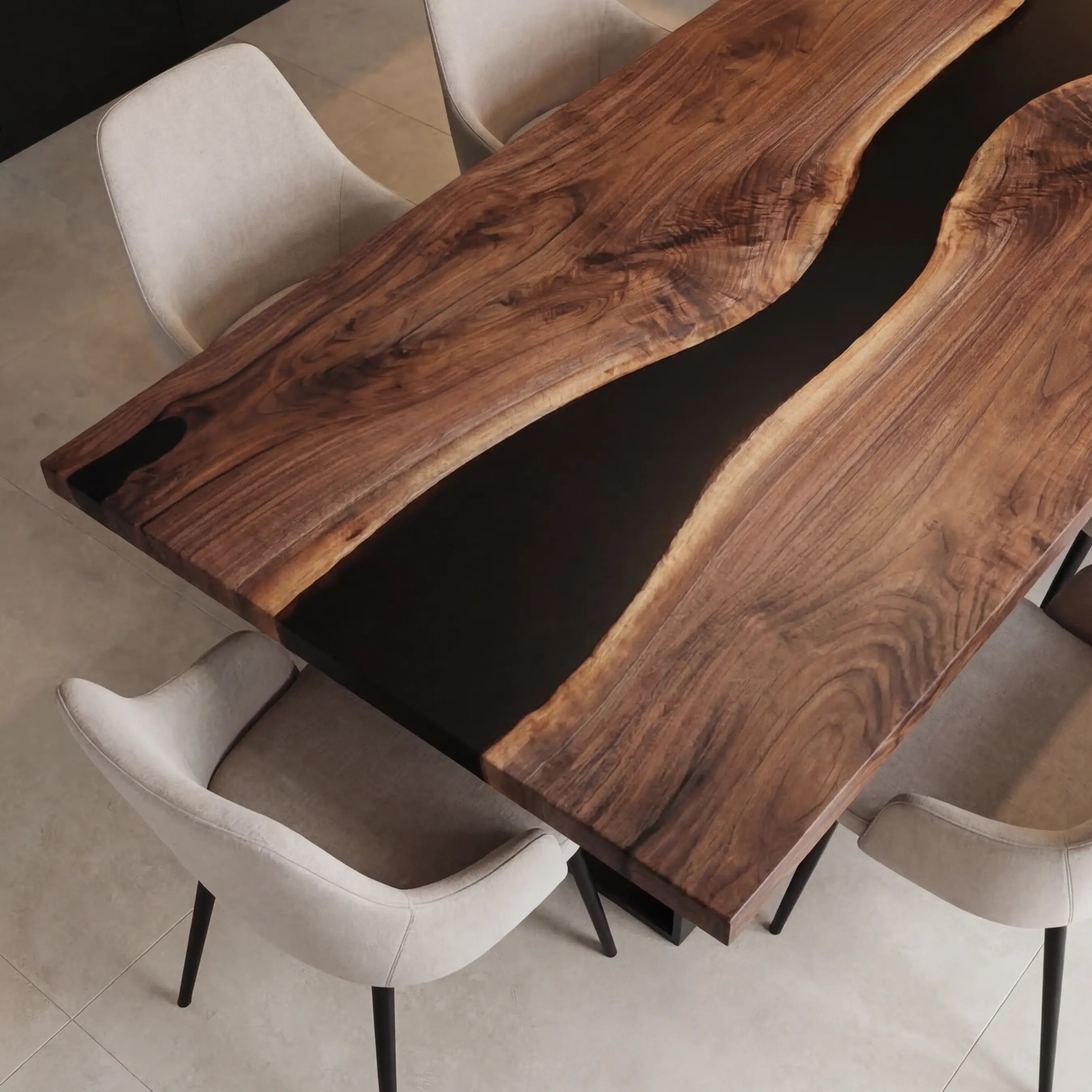 Custom Black Walnut Epoxy Resin River Table Black Resin LTR-58 - image 4 | ThawHome