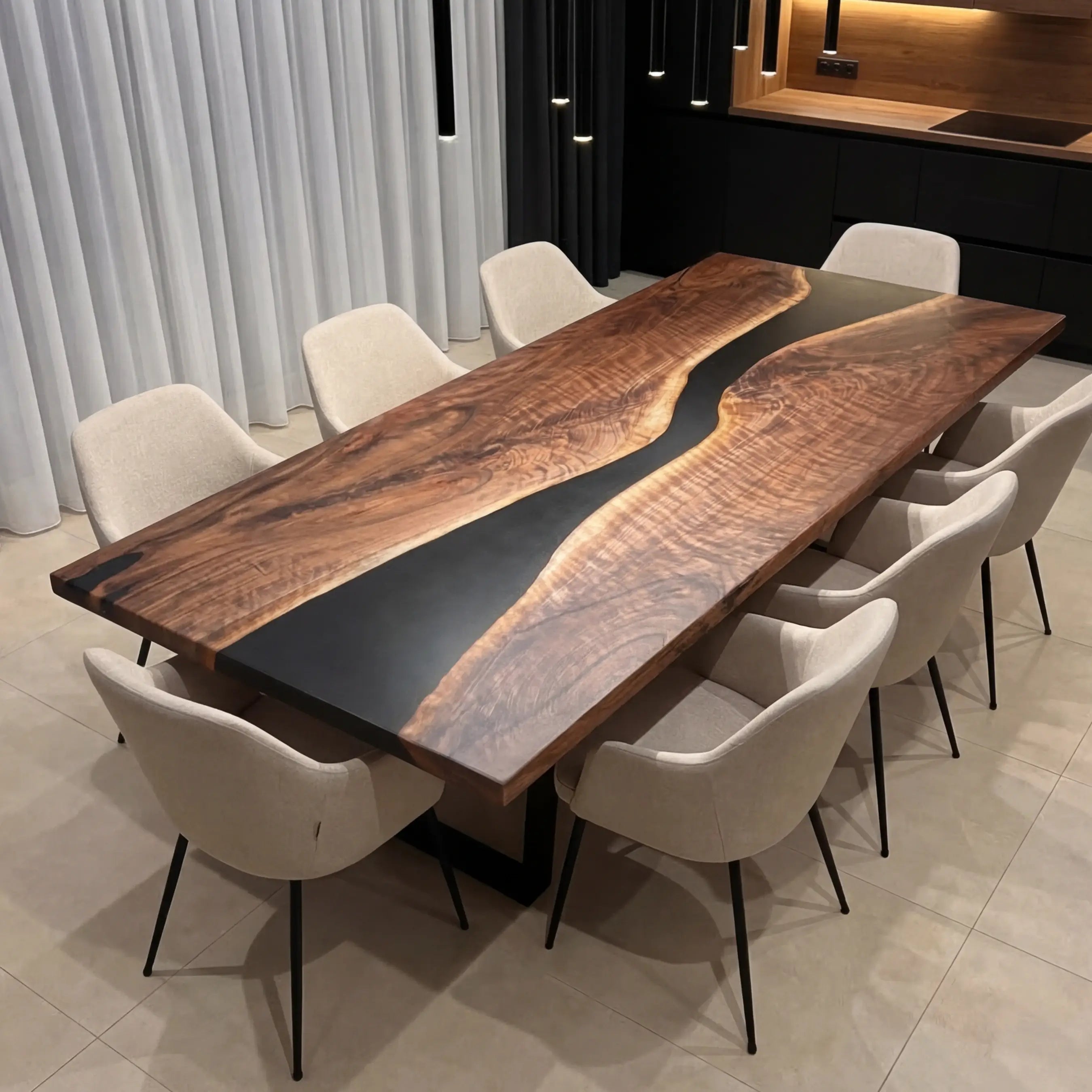 Custom Black Walnut Epoxy Resin River Table Black Resin LTR-58 - image 2 | ThawHome