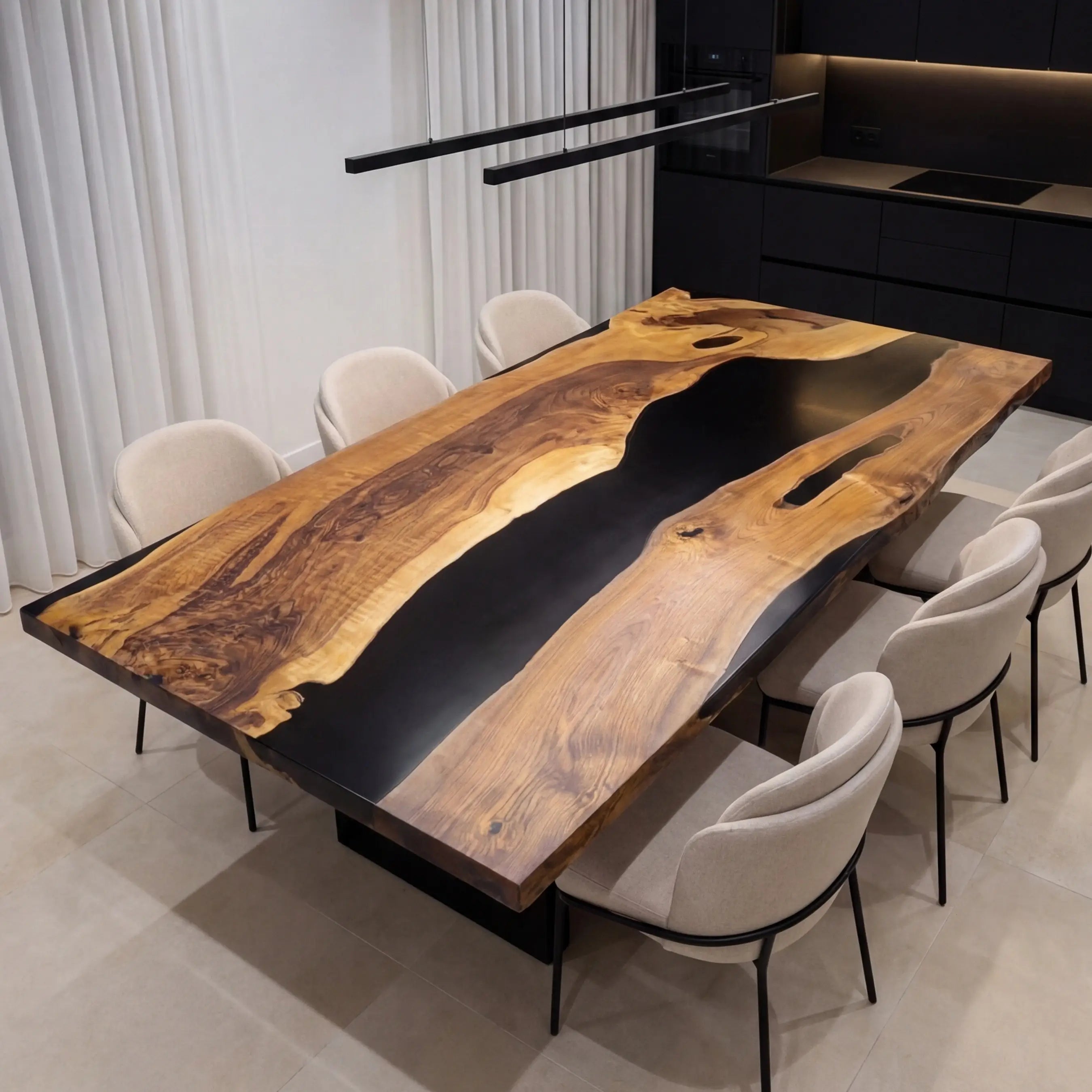 Custom Black Walnut Epoxy Resin River Table Black Resin LXT-57 - image 2 | ThawHome
