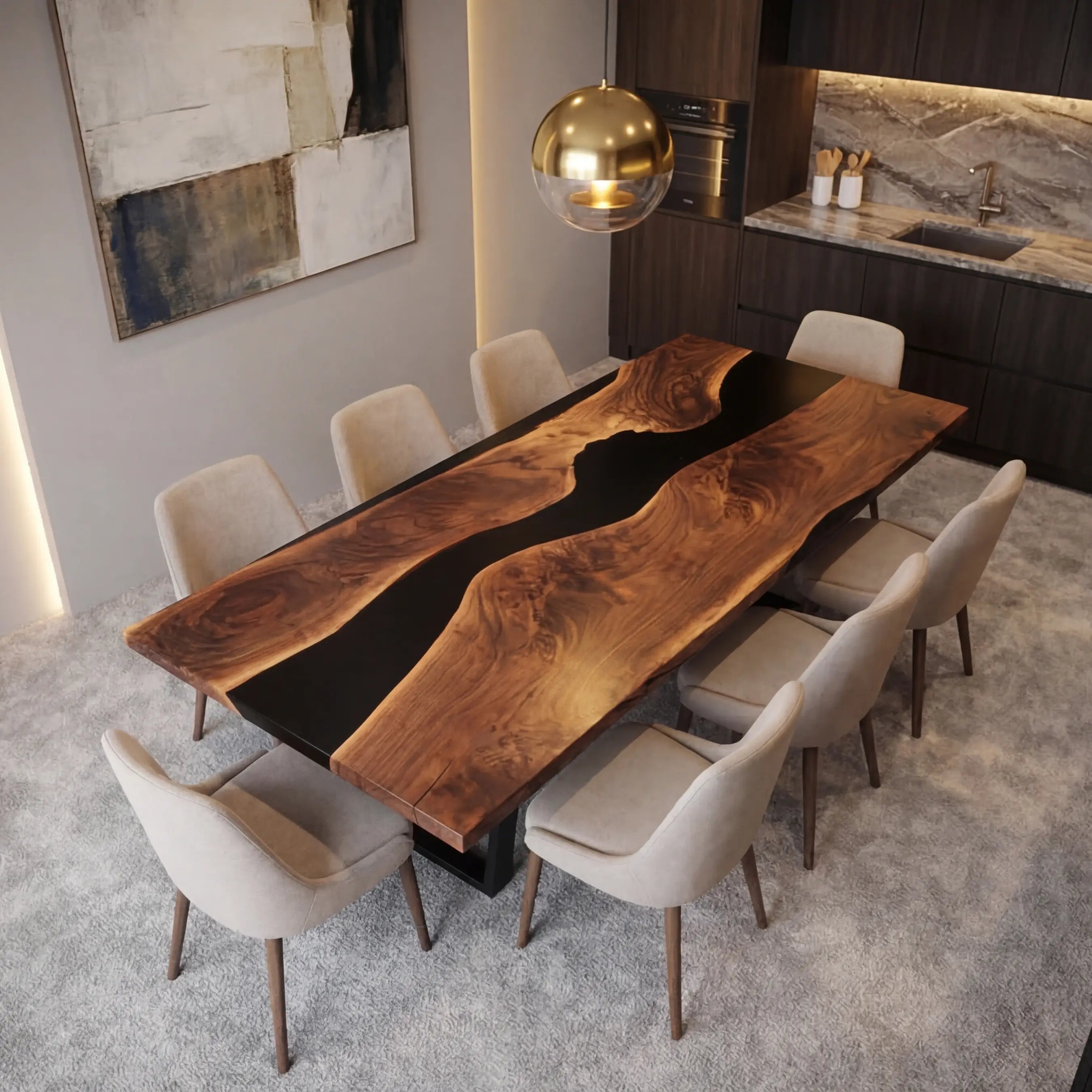 Custom Black Walnut Epoxy Resin River Table Black Resin ODT-27 - image 2 | ThawHome