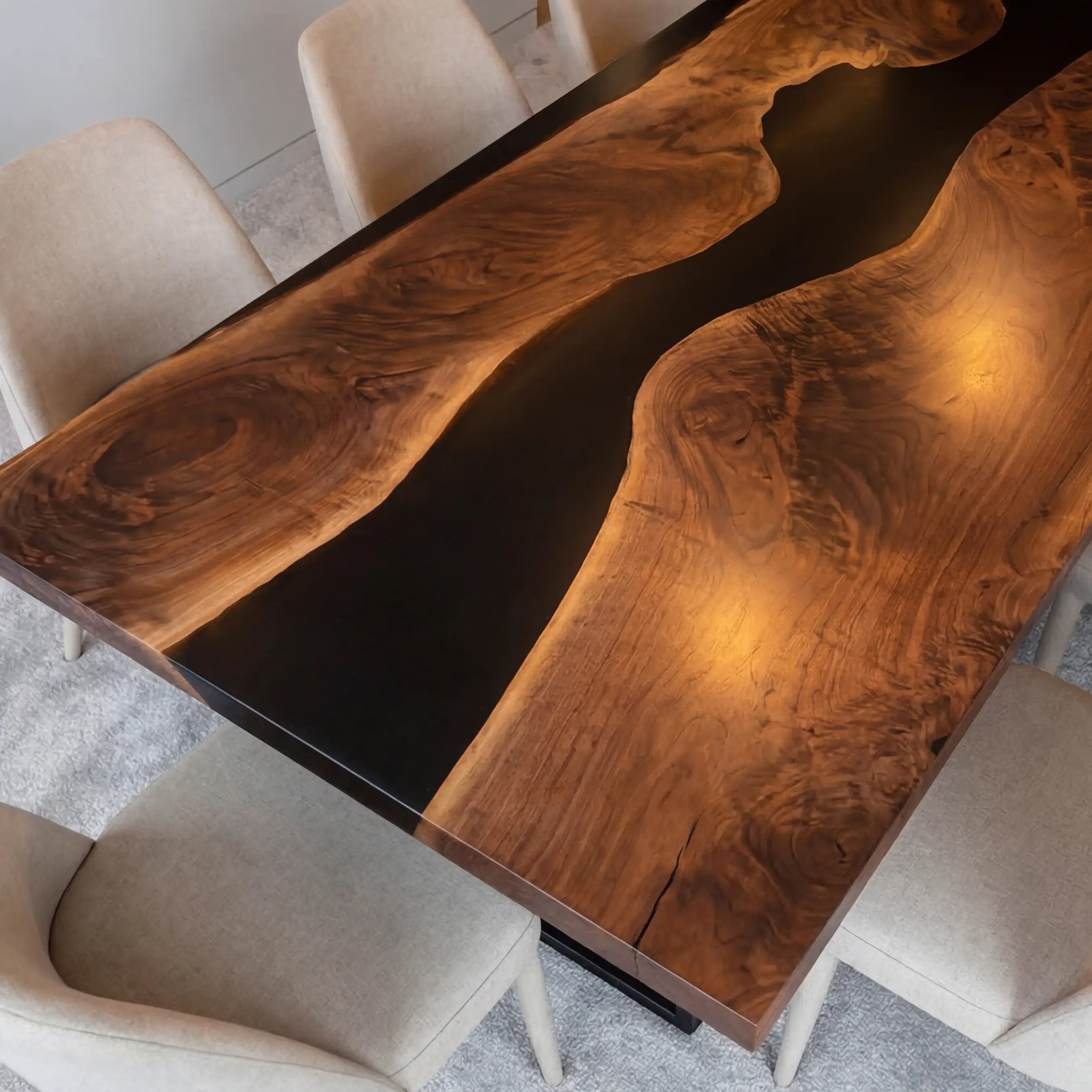 Custom Black Walnut Epoxy Resin River Table Black Resin ODT-27 - image 4 | ThawHome
