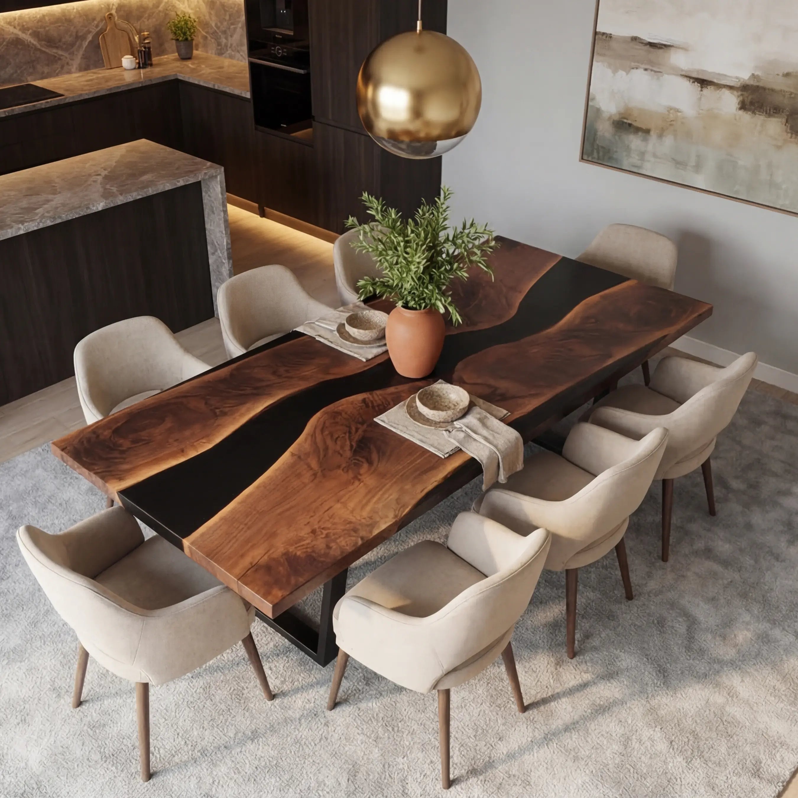 Custom Black Walnut Epoxy Resin River Table Black Resin ODT-27 - image 1 | ThawHome