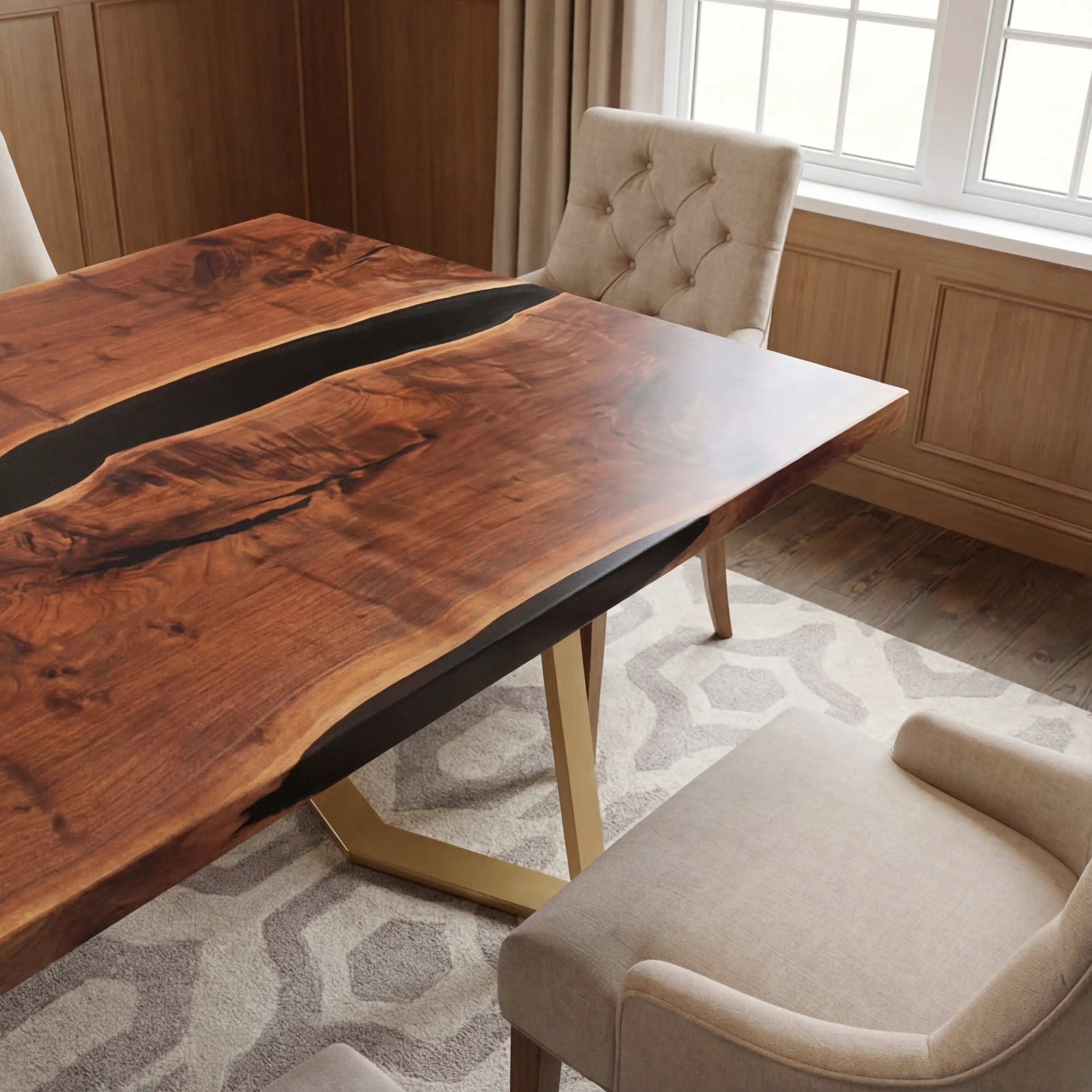 Custom Black Walnut Epoxy Resin River Table Black Resin ORT-57 - image 3 | ThawHome