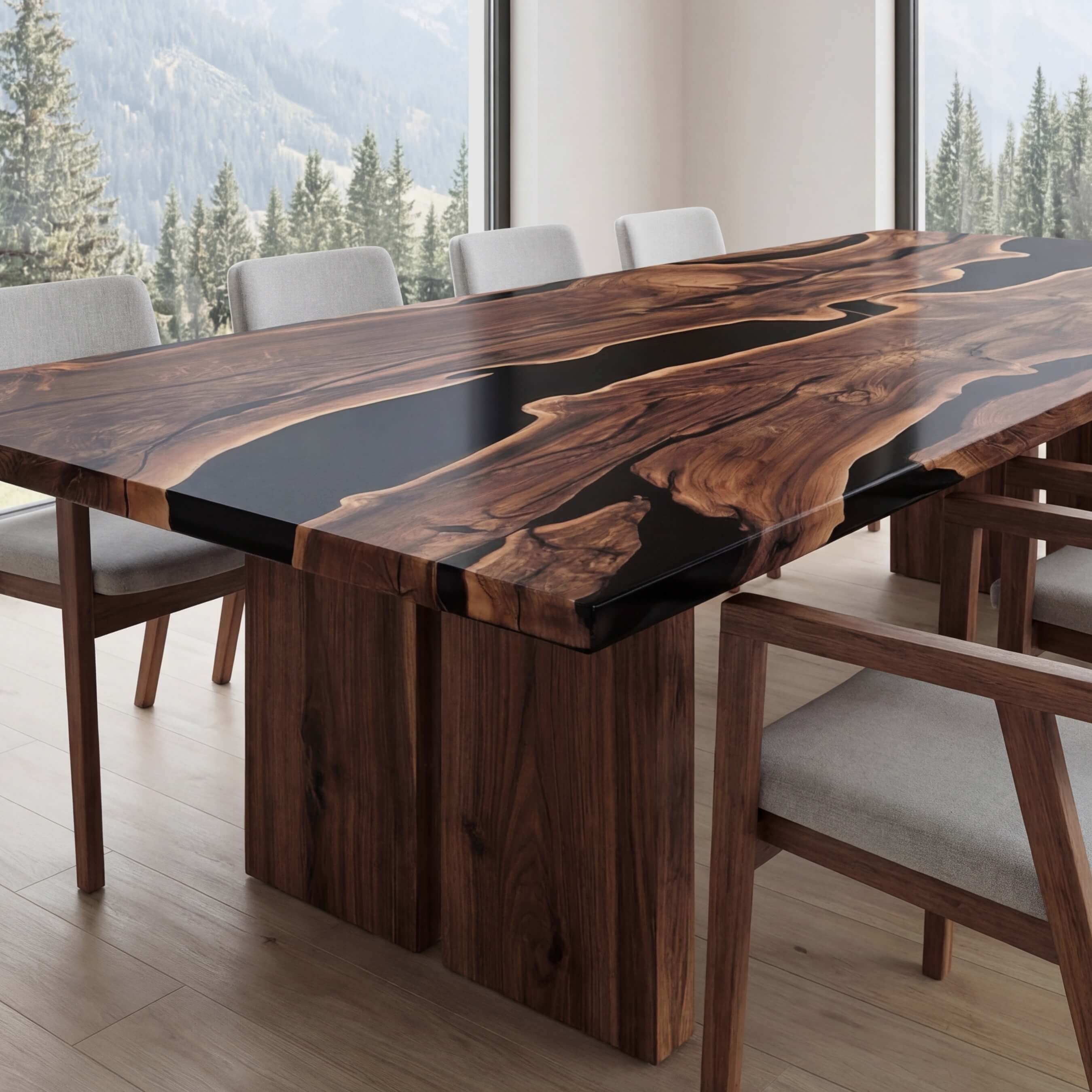 Custom Black Walnut Epoxy Resin River Table Black Resin ORT-58 - image 5 | ThawHome