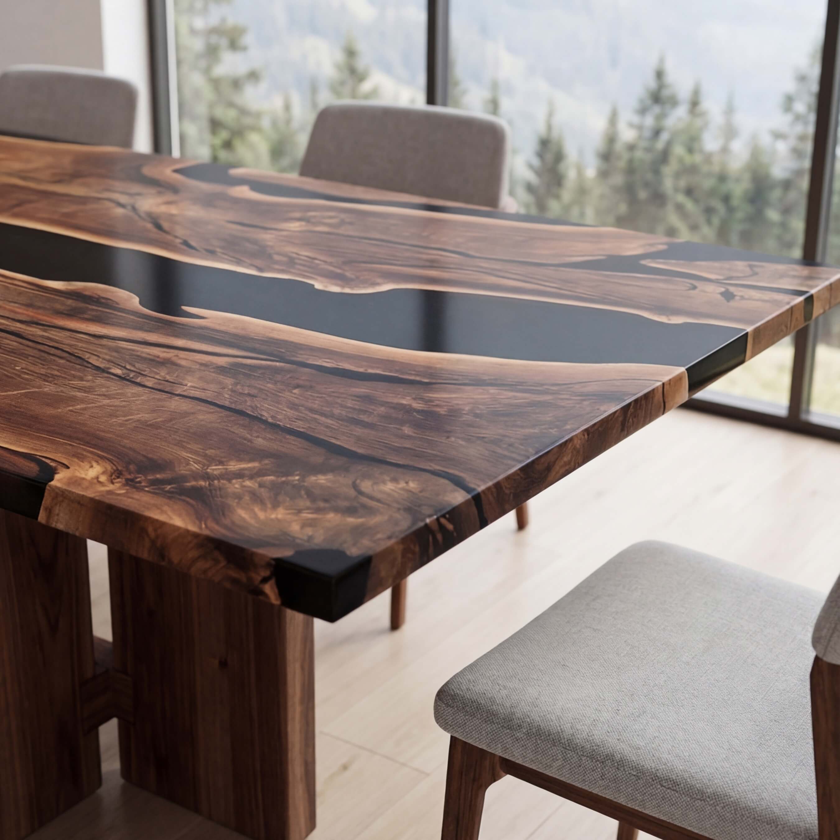 Custom Black Walnut Epoxy Resin River Table Black Resin ORT-58 - image 6 | ThawHome