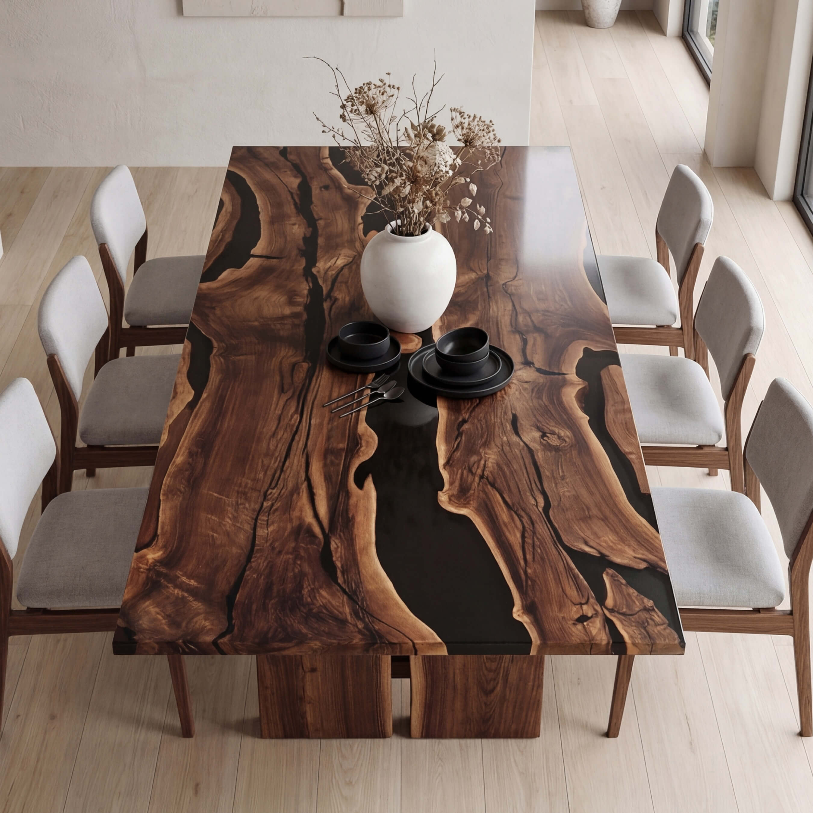 Custom Black Walnut Epoxy Resin River Table Black Resin ORT-58 - image 1 | ThawHome
