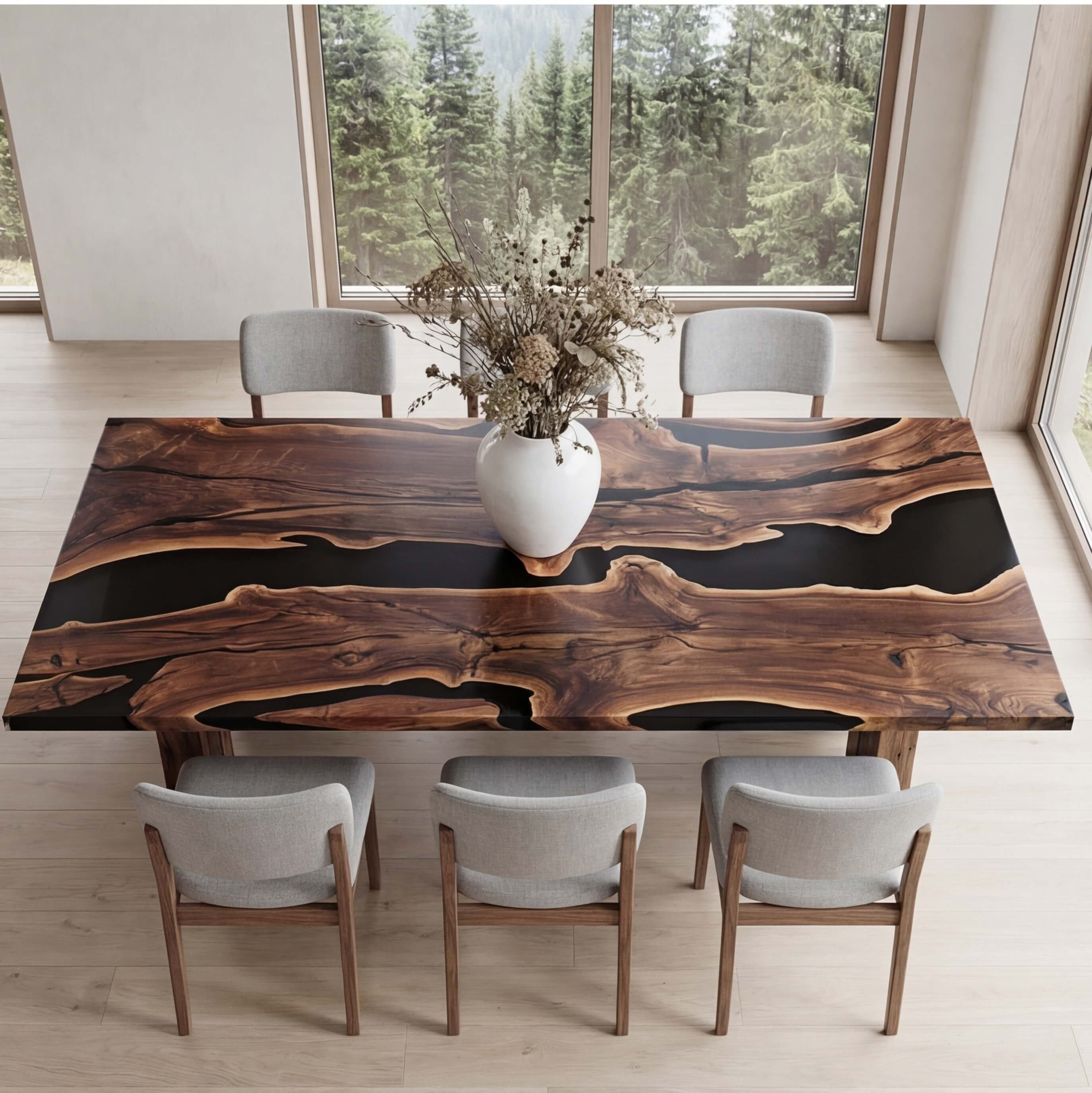 Custom Black Walnut Epoxy Resin River Table Black Resin ORT-58 - image 4 | ThawHome