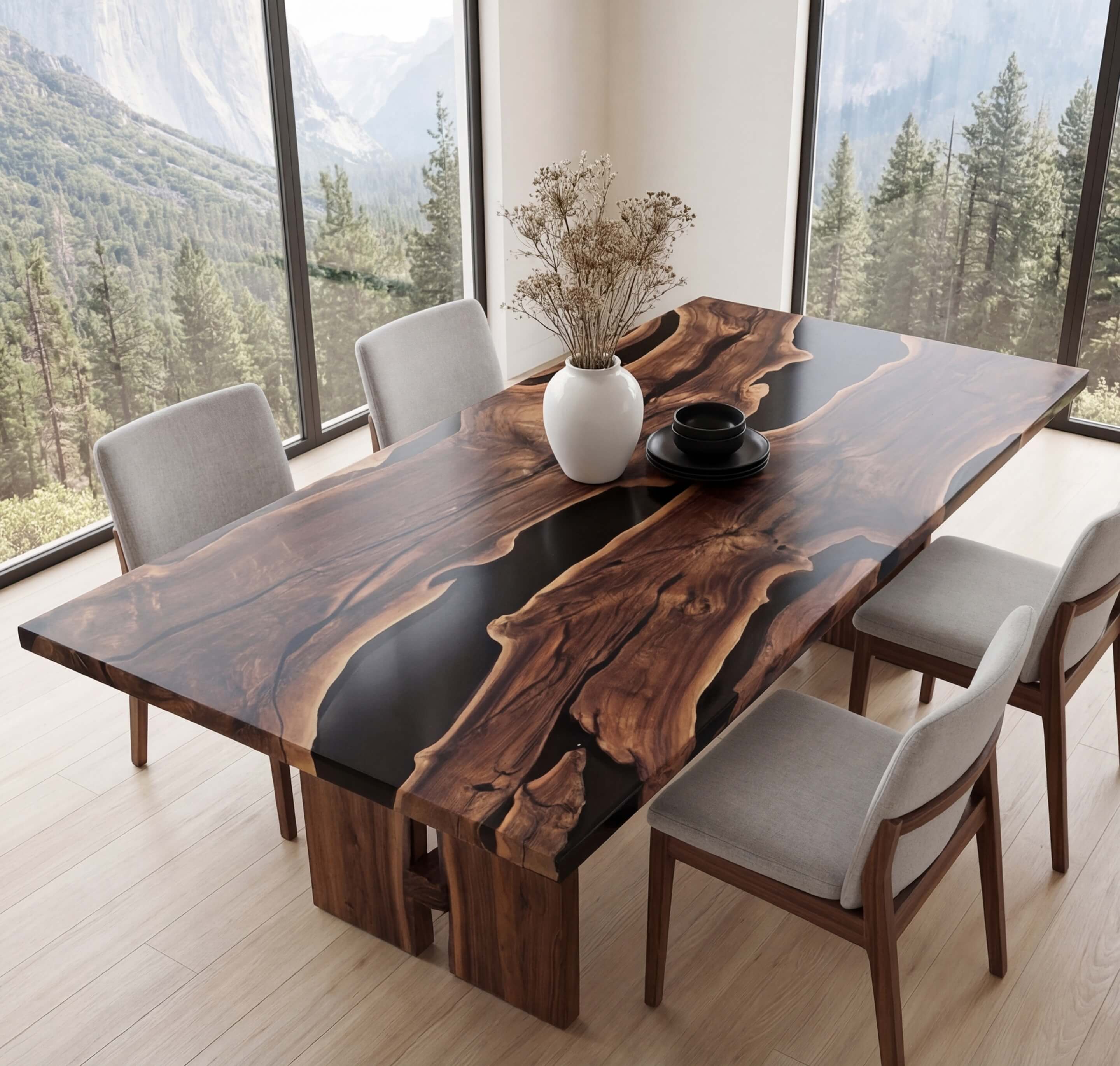 Custom Black Walnut Epoxy Resin River Table Black Resin ORT-58 - image 2 | ThawHome