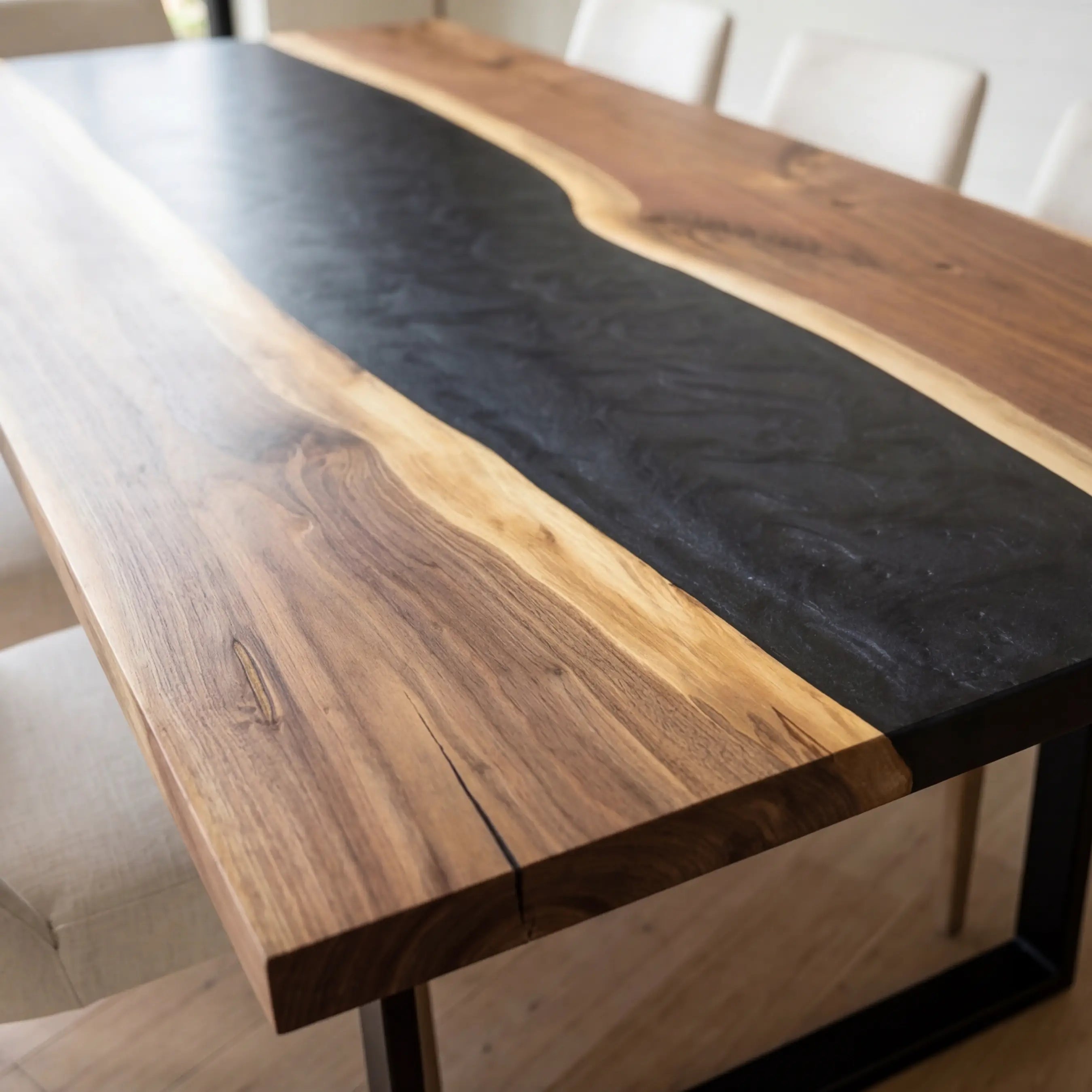 Custom Black Walnut Epoxy Resin River Table Black Resin ORT-79 - image 5 | ThawHome