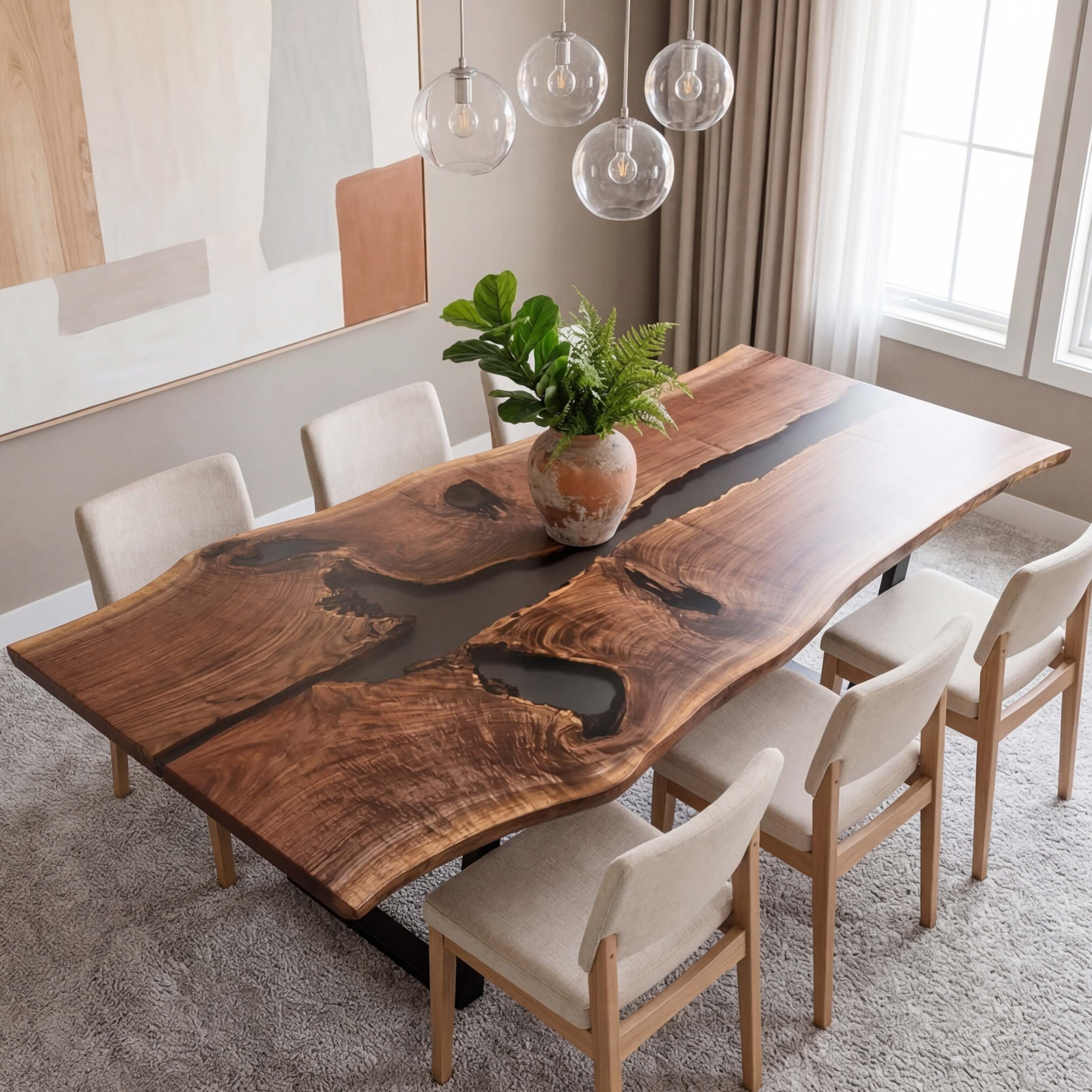 Custom Black Walnut Epoxy Resin River Table Black Resin ORT-92 - image 1 | ThawHome