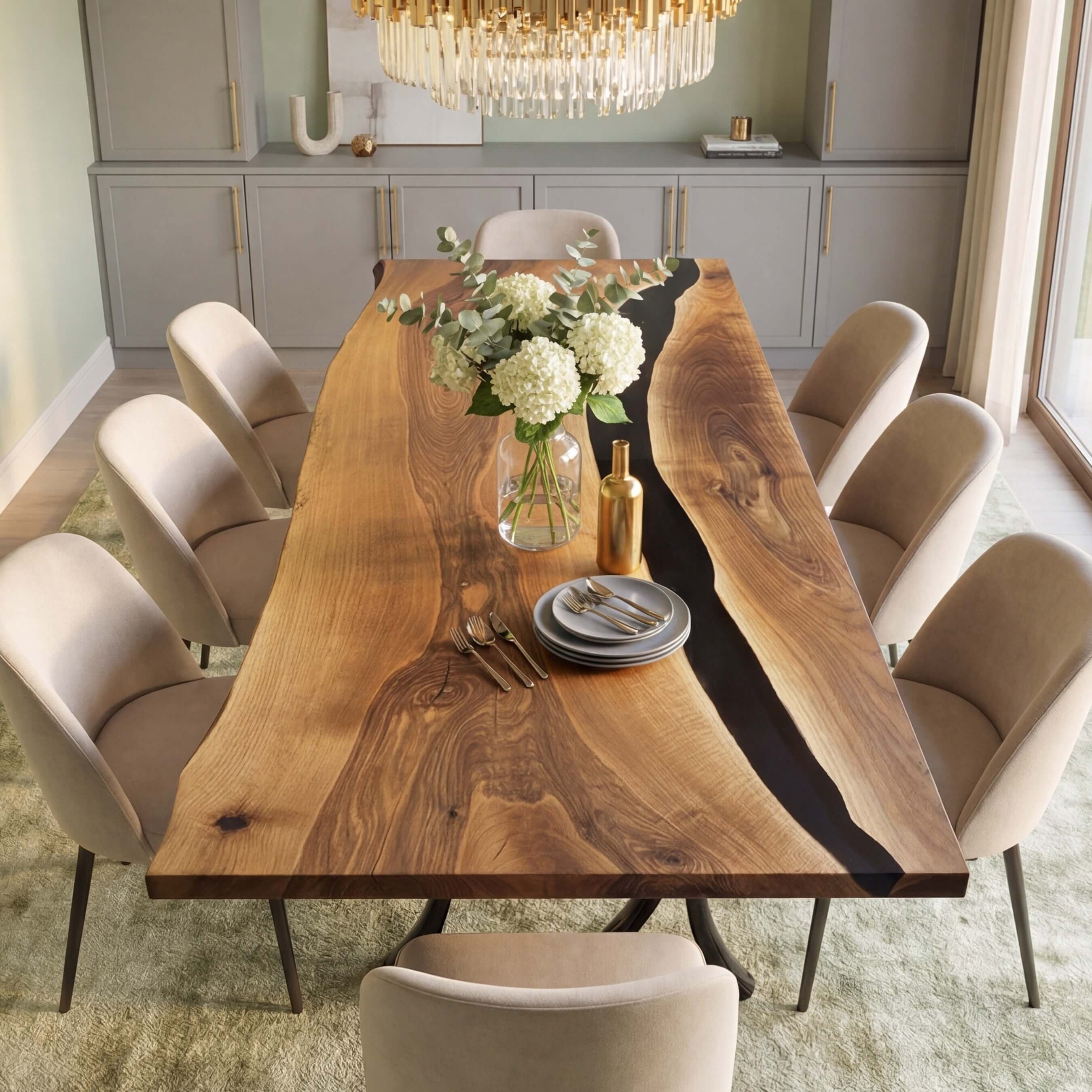 Custom Black Walnut Epoxy Resin River Table Black Resin QRT-83 - image 1 | ThawHome