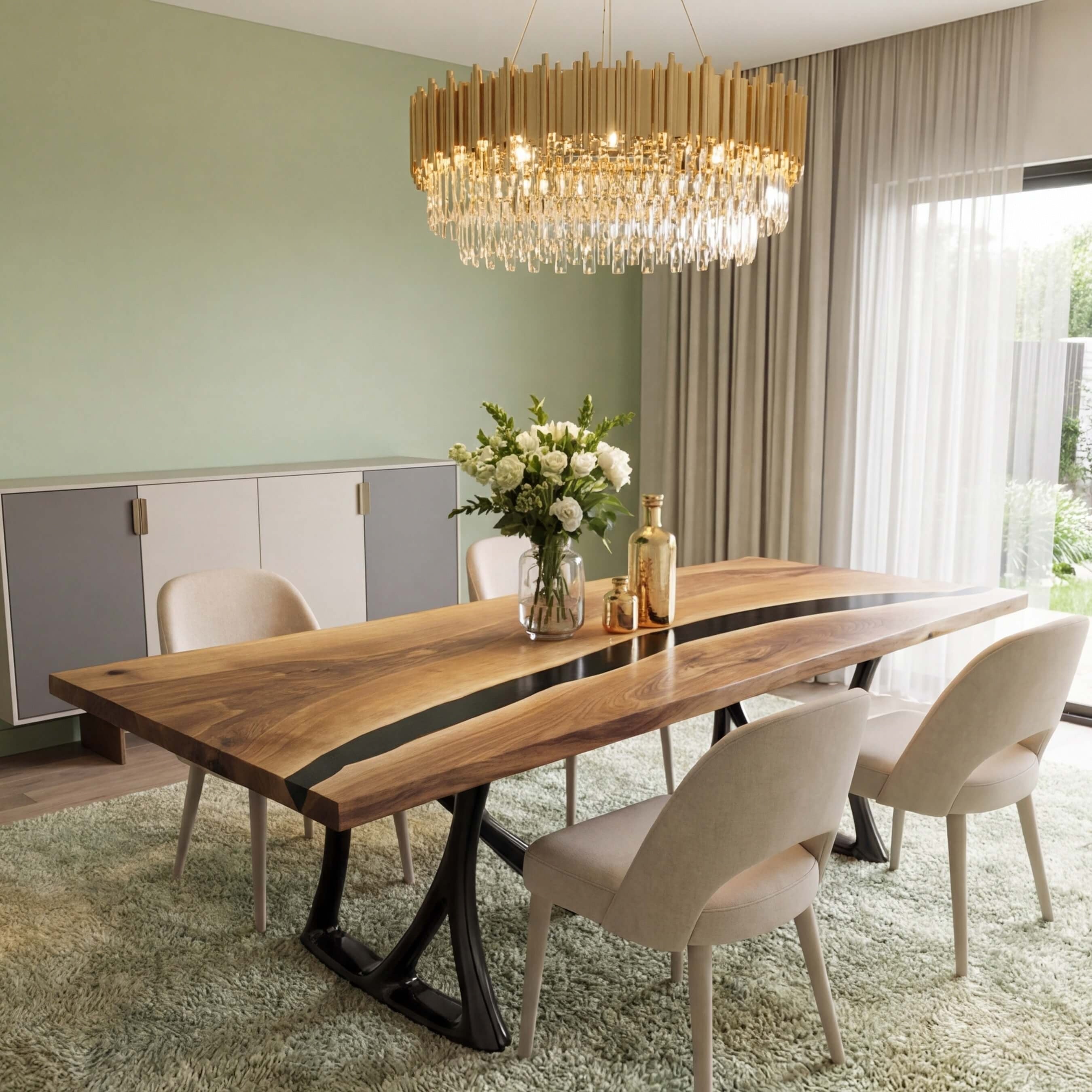Custom Black Walnut Epoxy Resin River Table Black Resin QRT-83 - image 3 | ThawHome
