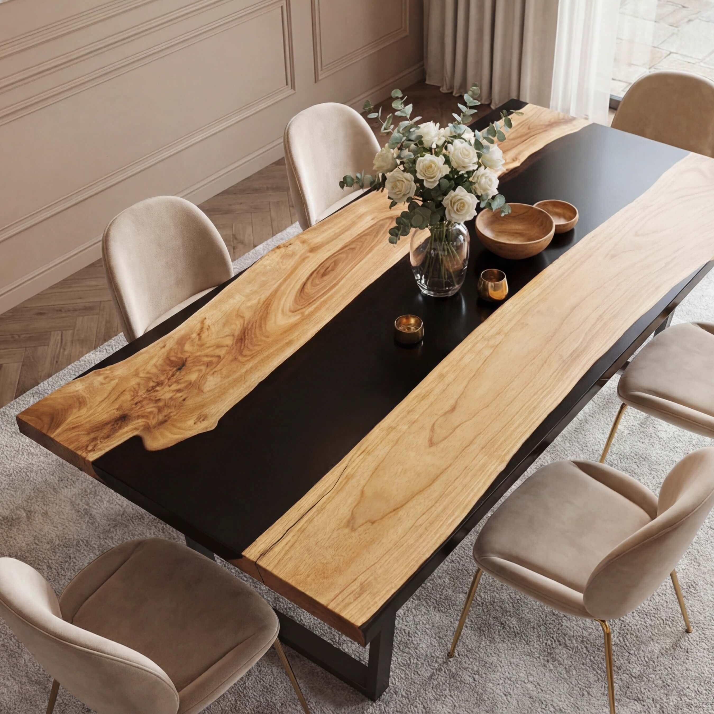 Custom Black Walnut Epoxy Resin River Table Black Resin RRT-73 - image 3 | ThawHome
