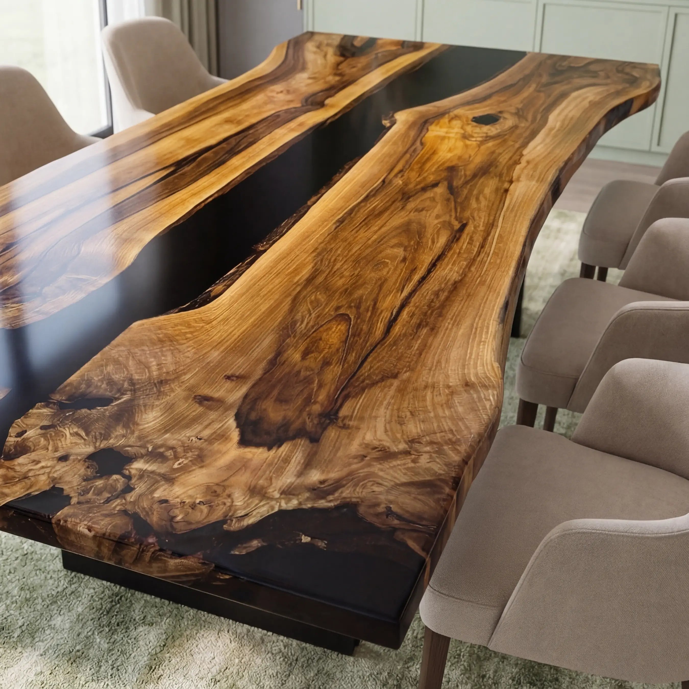 Custom Black Walnut Epoxy Resin River Table Black Resin VRT-92 - image 5 | ThawHome