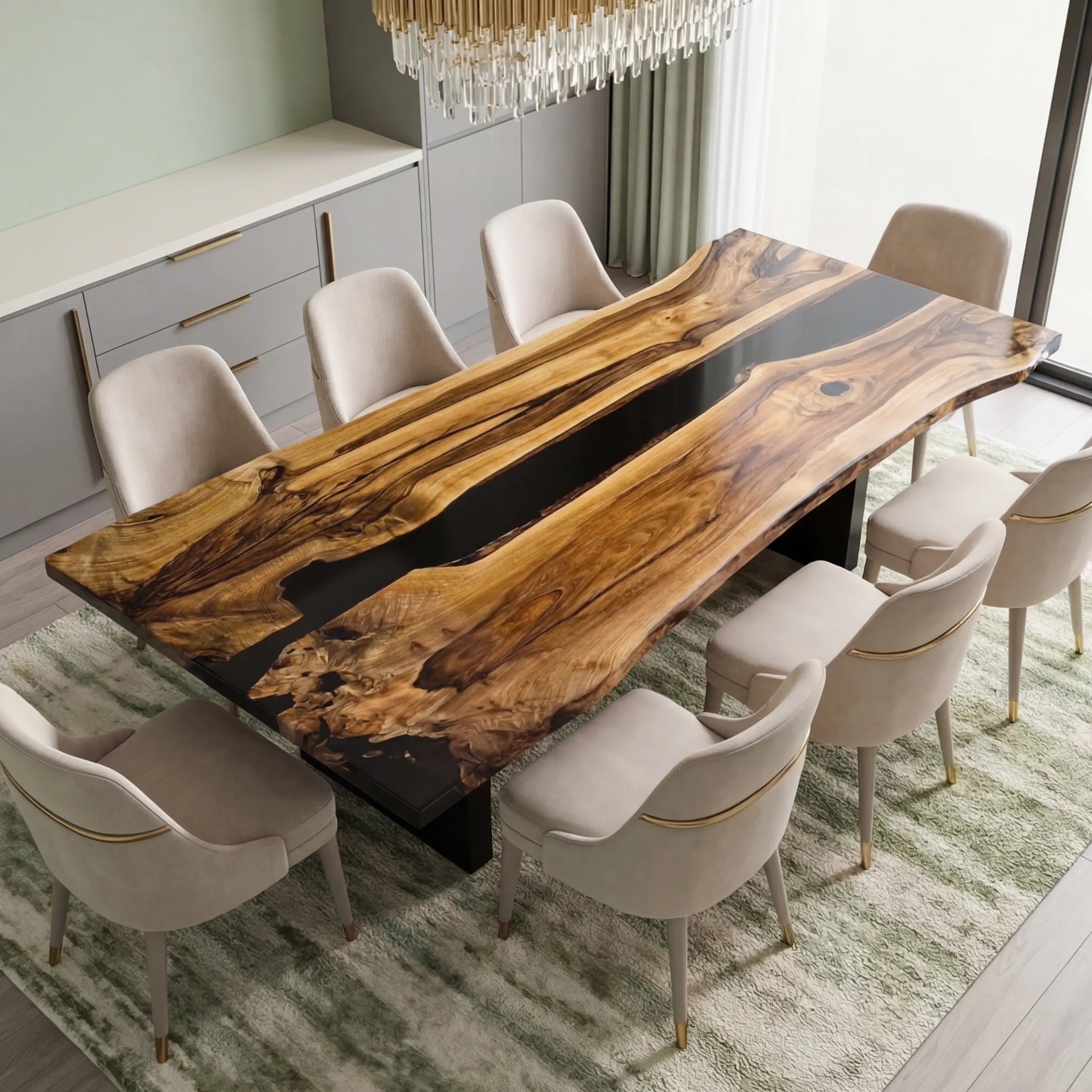 Custom Black Walnut Epoxy Resin River Table Black Resin VRT-92 - image 3 | ThawHome