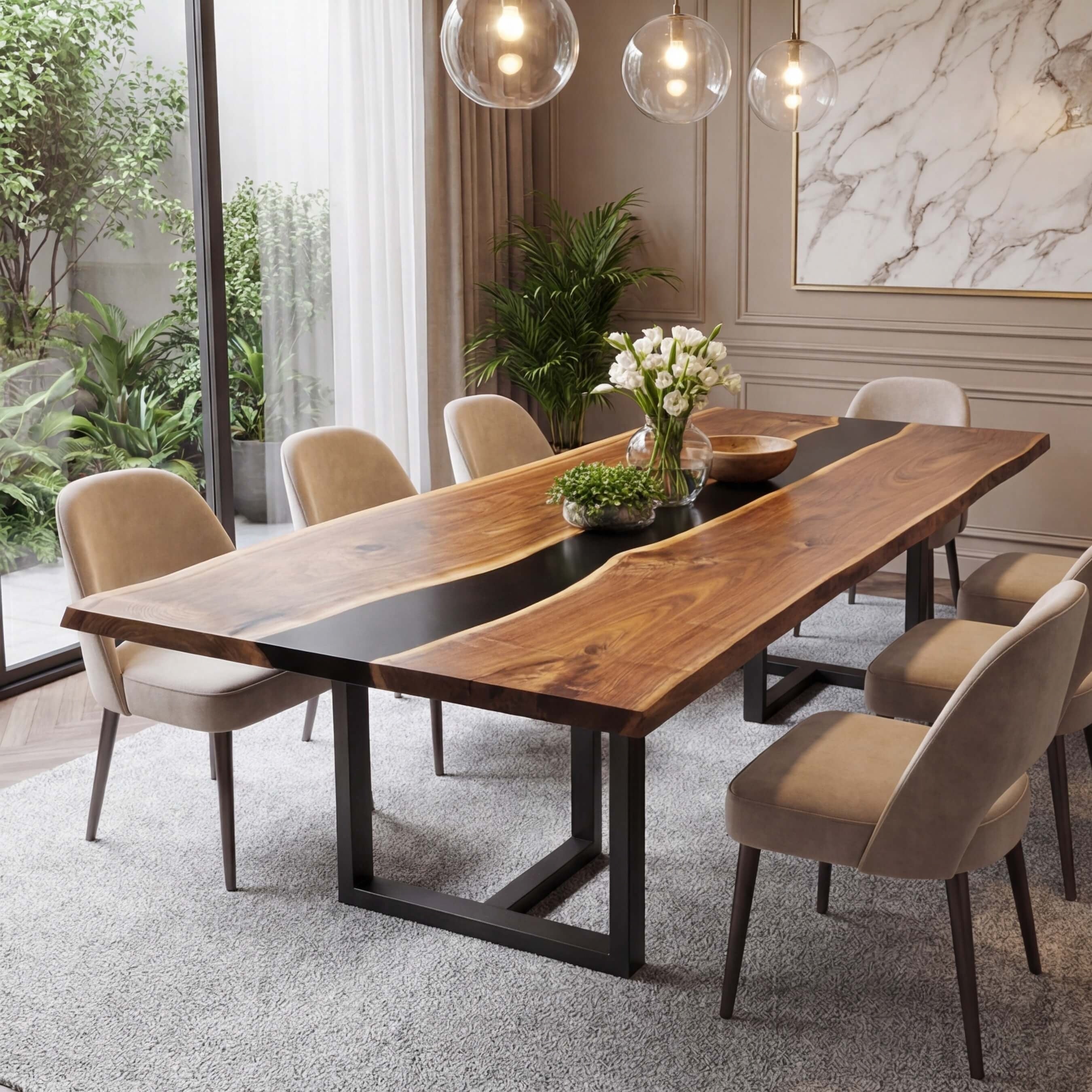 Custom Black Walnut Epoxy Resin River Table Black Resin XLT-57 - image 3 | ThawHome