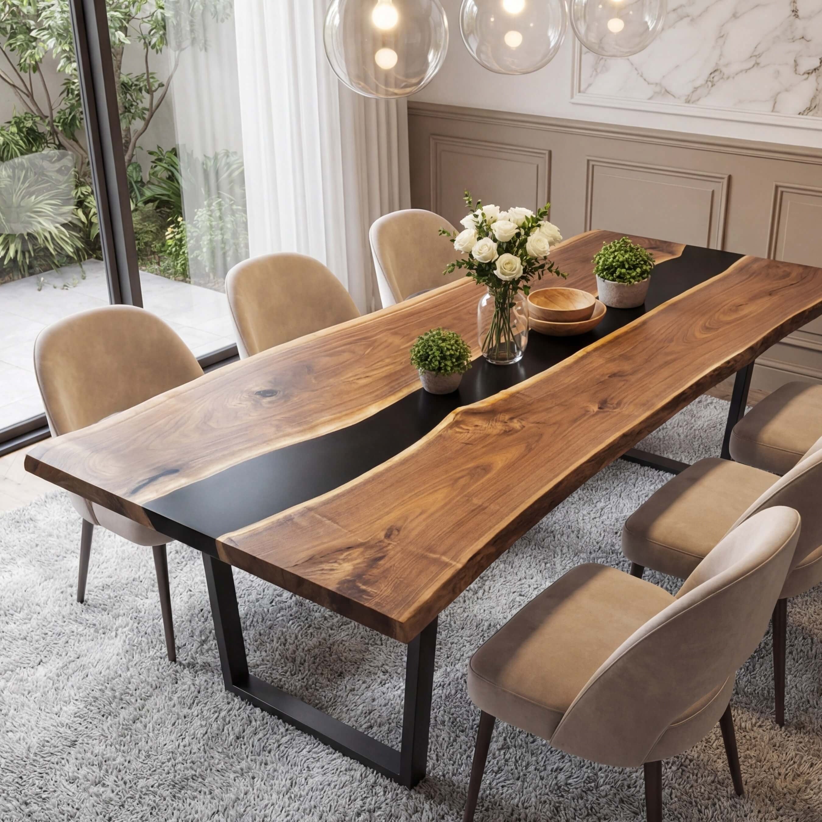 Custom Black Walnut Epoxy Resin River Table Black Resin XLT-57 - image 1 | ThawHome