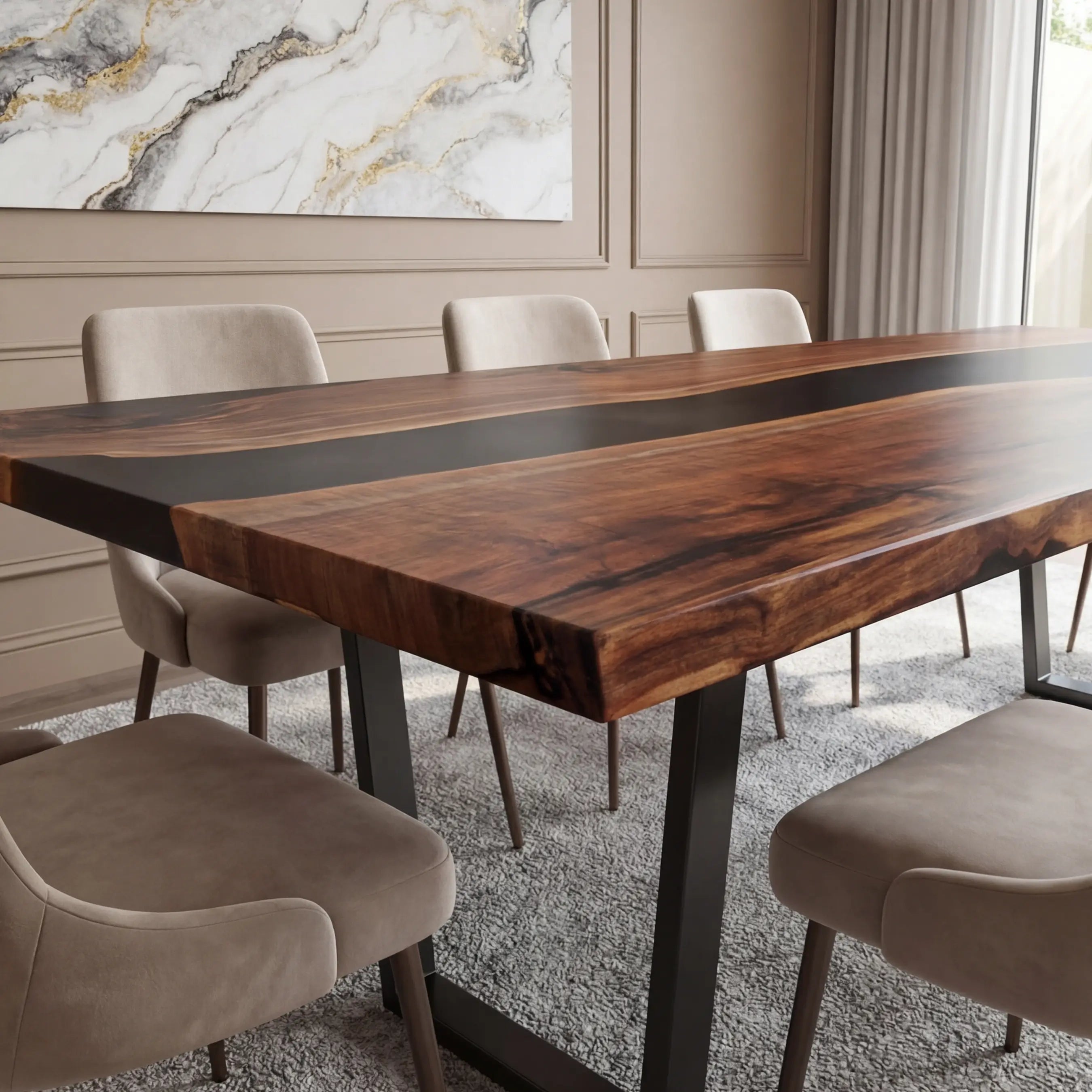 Custom Black Walnut Epoxy Resin River Table Black Resin ZER-42 - image 5 | ThawHome