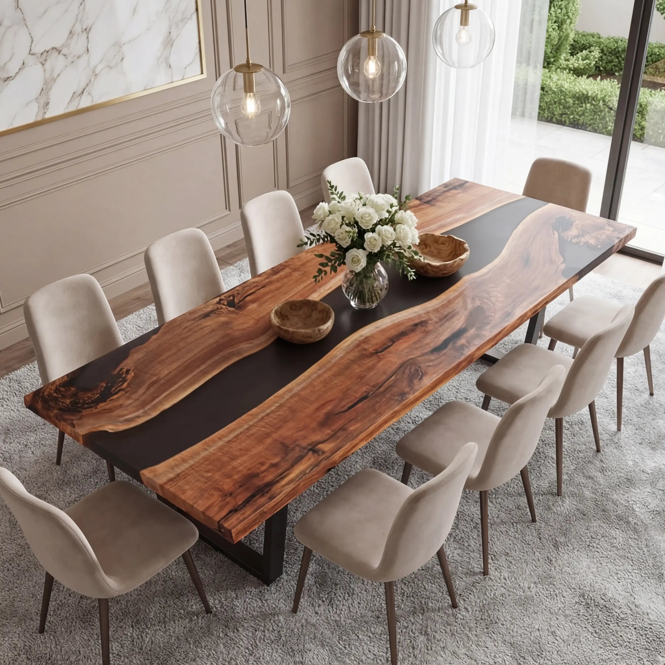 Custom Black Walnut Epoxy Resin River Table Black Resin ZER-42 - image 1 | ThawHome