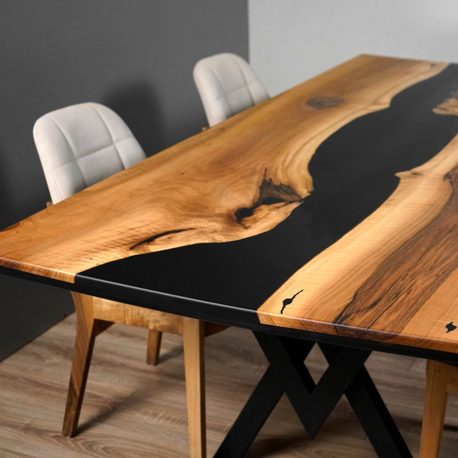 Custom Black Walnut Epoxy Resin River Table Black Resin ZKT-47 - image 7 | ThawHome