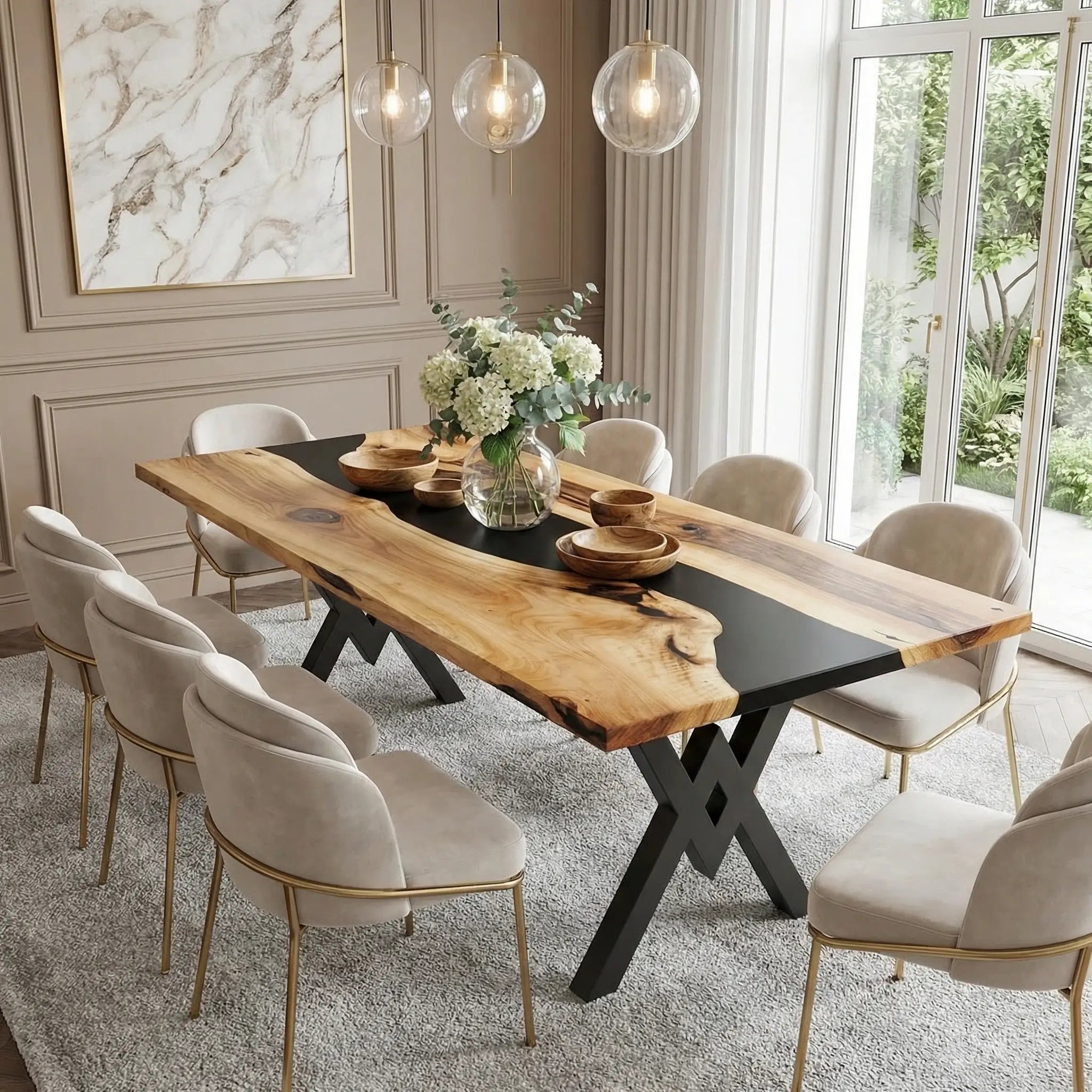 Custom Black Walnut Epoxy Resin River Table Black Resin ZKT-47 - image 2 | ThawHome