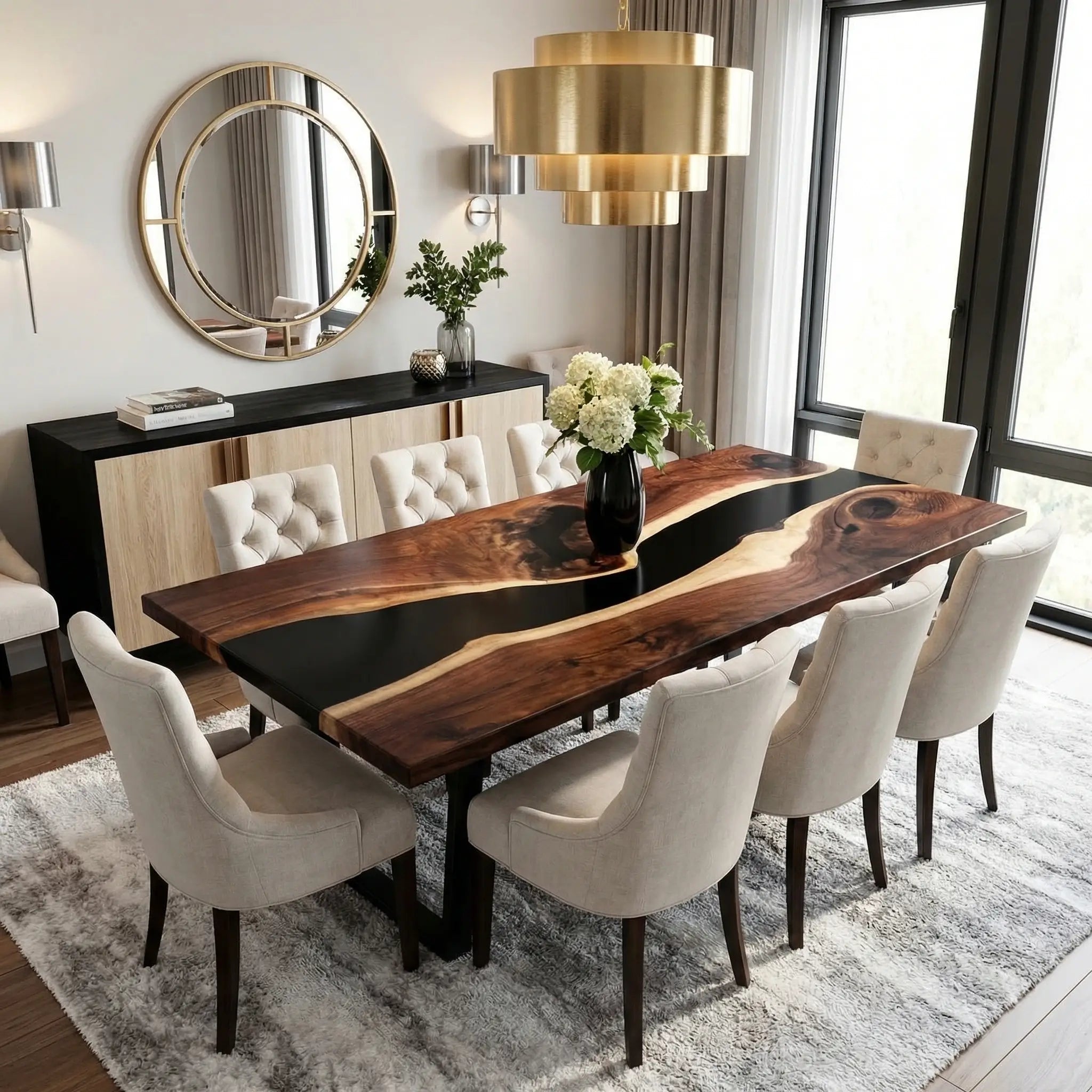 Custom Black Walnut Epoxy Resin River Table Black Resin ZLR-39 - image 3 | ThawHome
