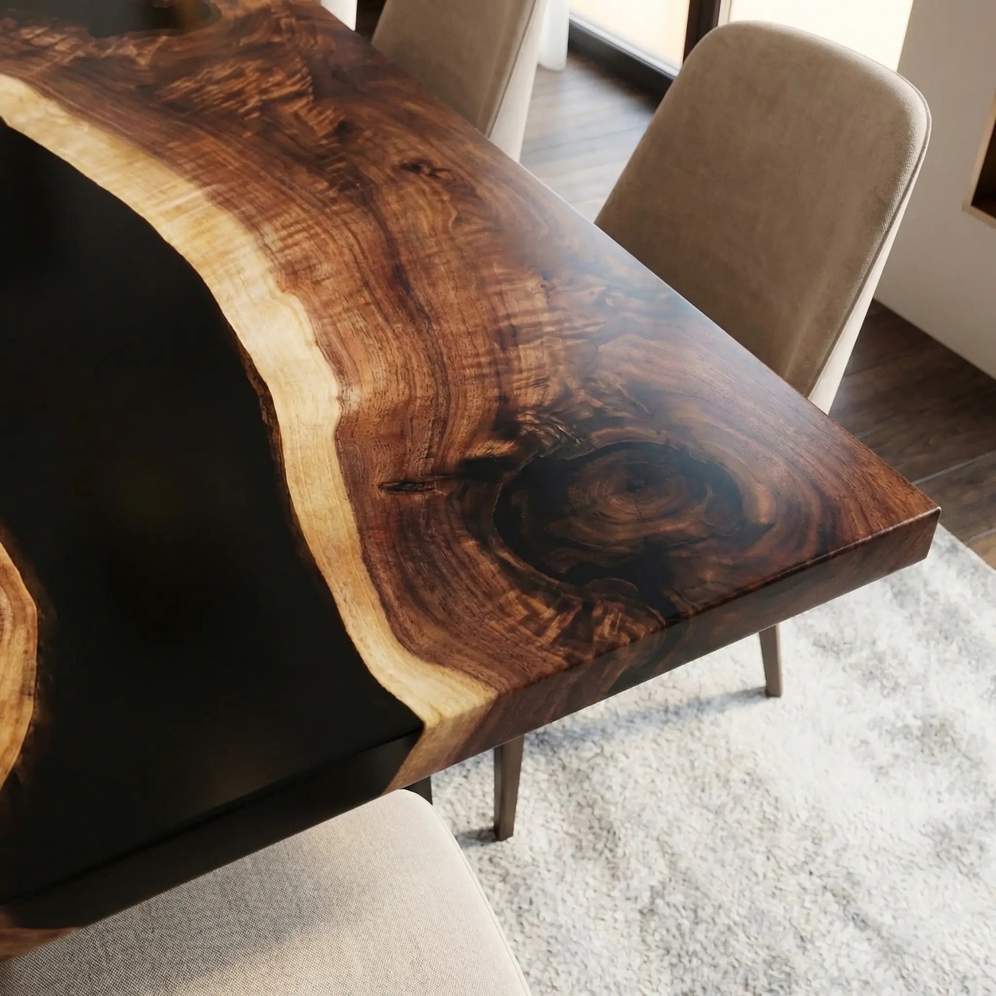 Custom Black Walnut Epoxy Resin River Table Black Resin ZLR-39 - image 4 | ThawHome