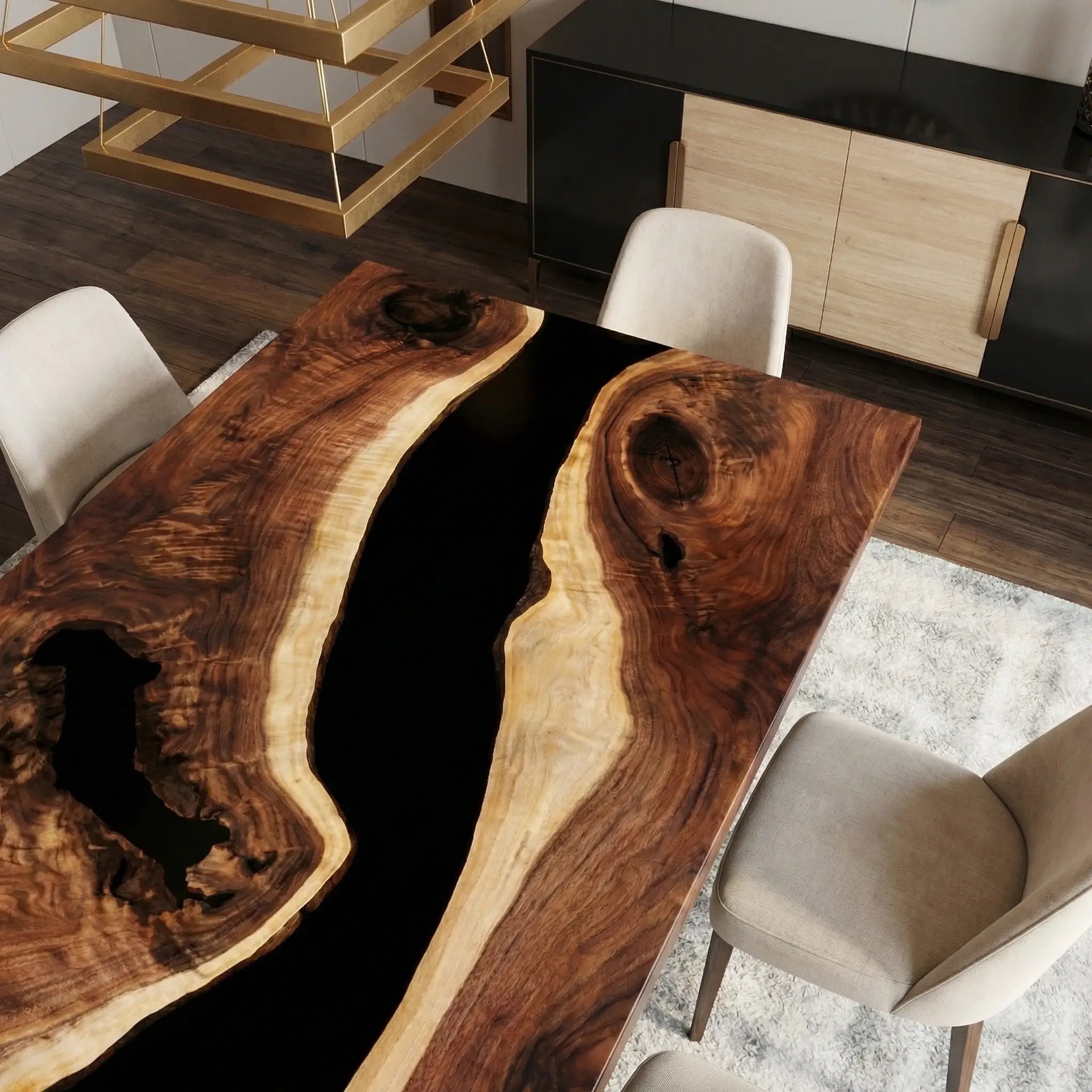 Custom Black Walnut Epoxy Resin River Table Black Resin ZLR-39 - image 5 | ThawHome