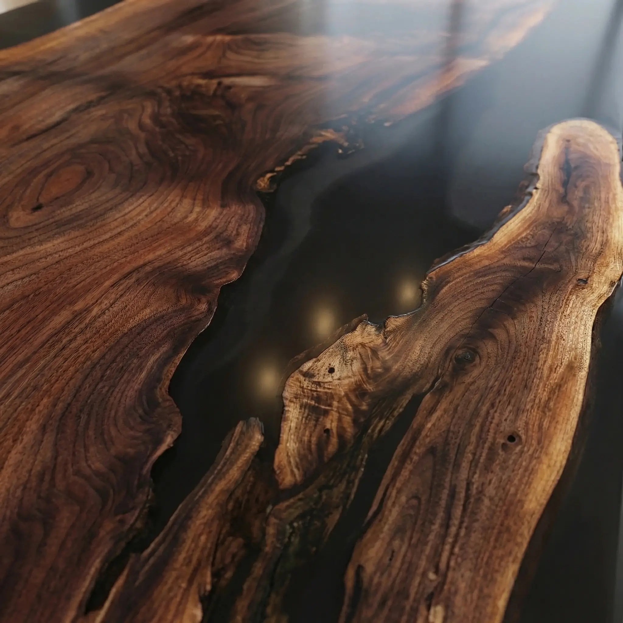 Custom Black Walnut Epoxy Resin River Table Black Resin ZRT-92 - image 5 | ThawHome