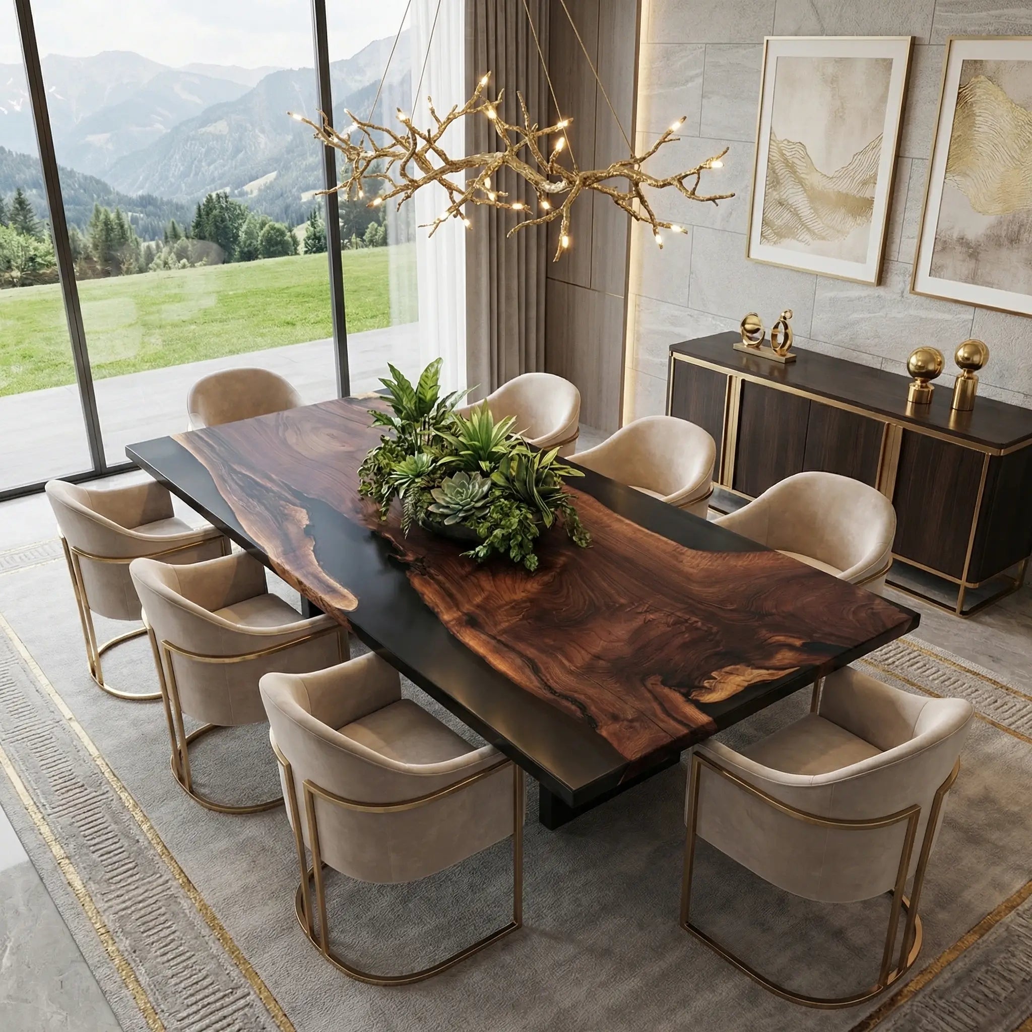 Custom Black Walnut Epoxy Resin River Table Black Resin ZRT-92 - image 1 | ThawHome