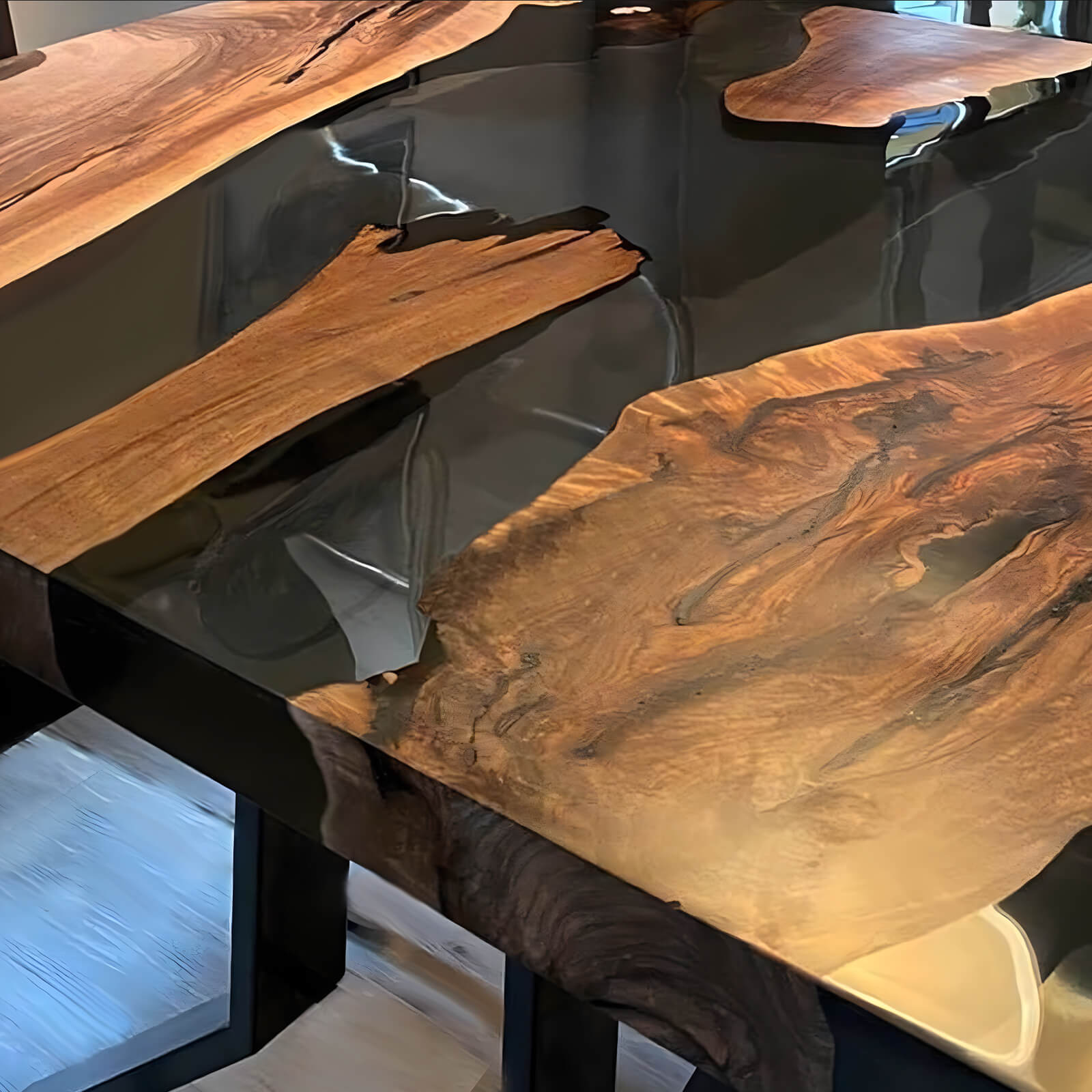 Custom Black Walnut Epoxy Resin River Table Black Transparent TQR-87 - image 5 | ThawHome