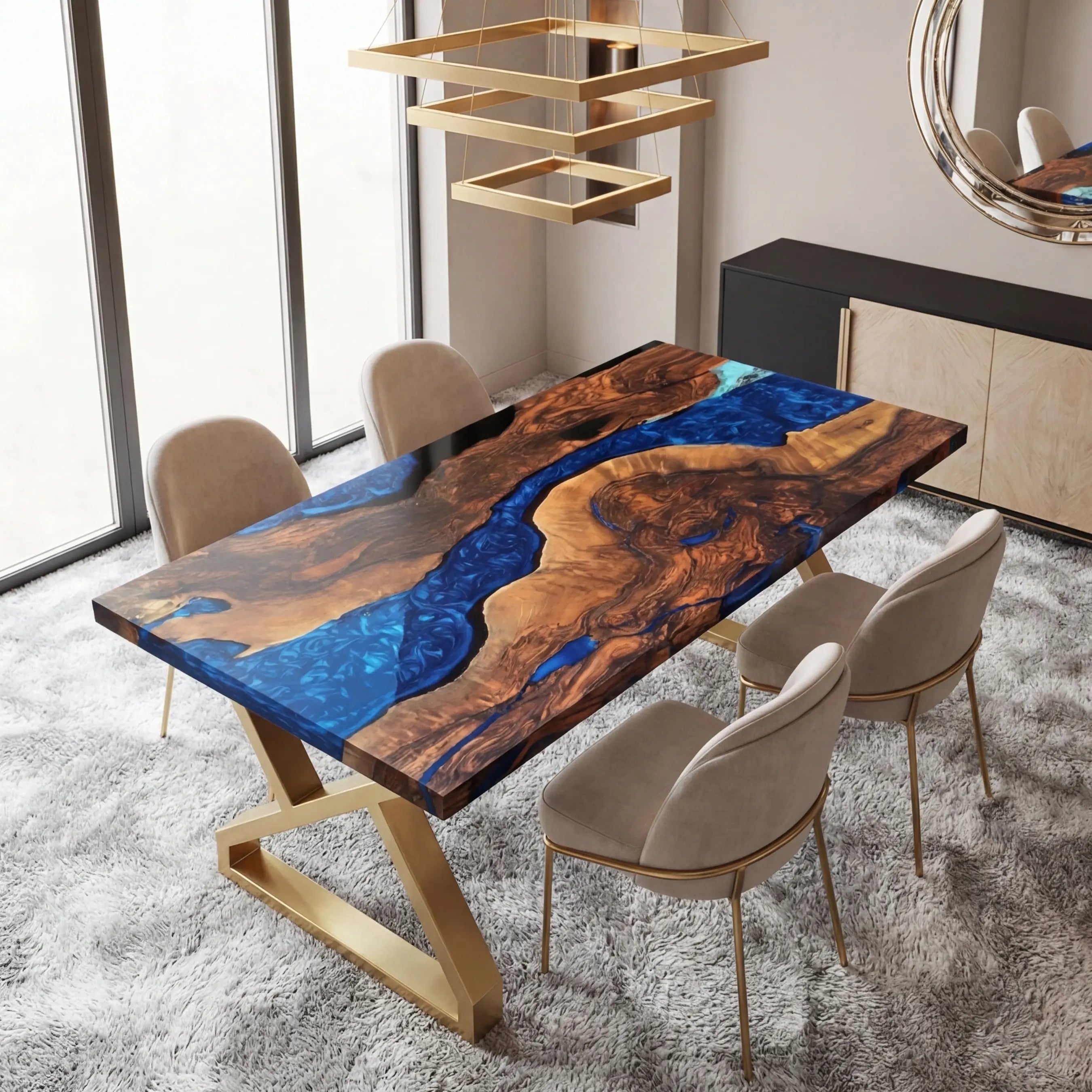 Custom Black Walnut Epoxy Resin River Table Blue Pearl ERT-73 - image 4 | ThawHome