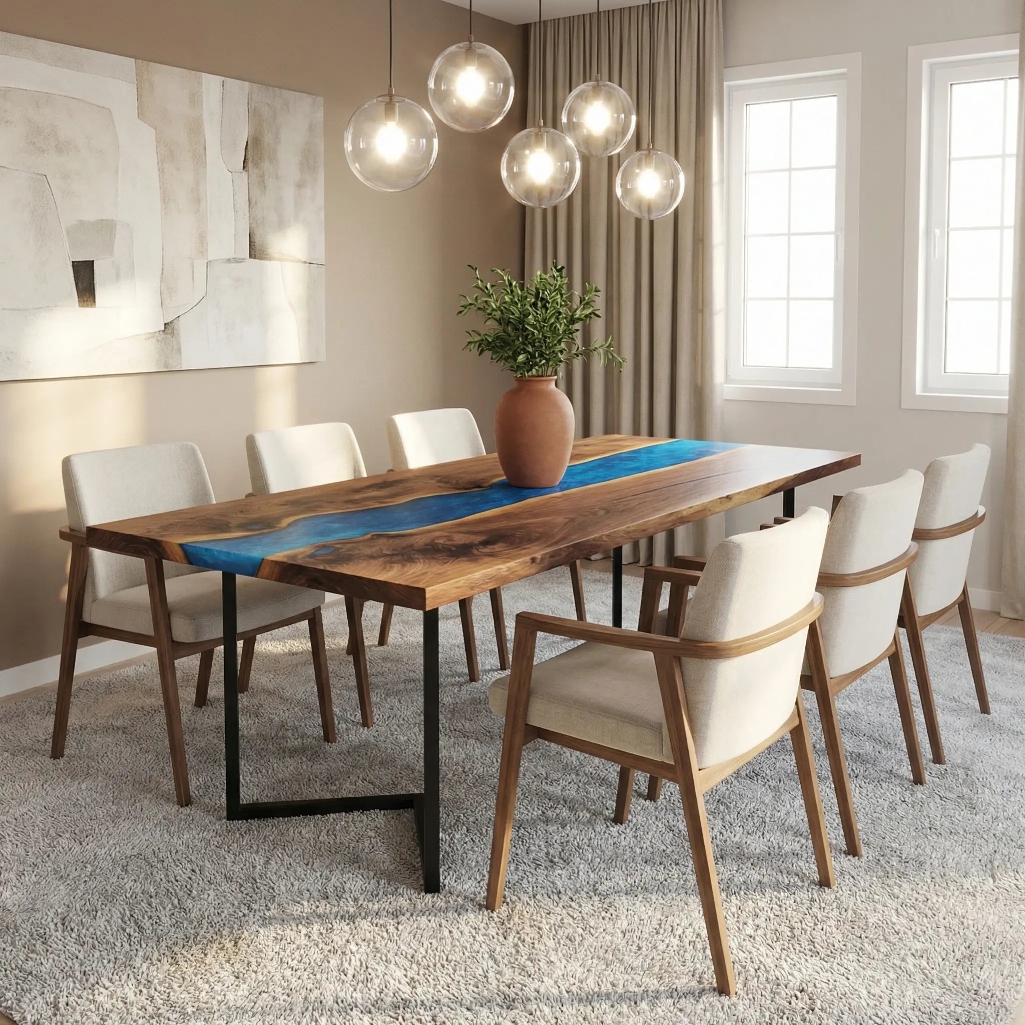 Custom Black Walnut Epoxy Resin River Table Blue Pearl ORT-83 - image 4 | ThawHome