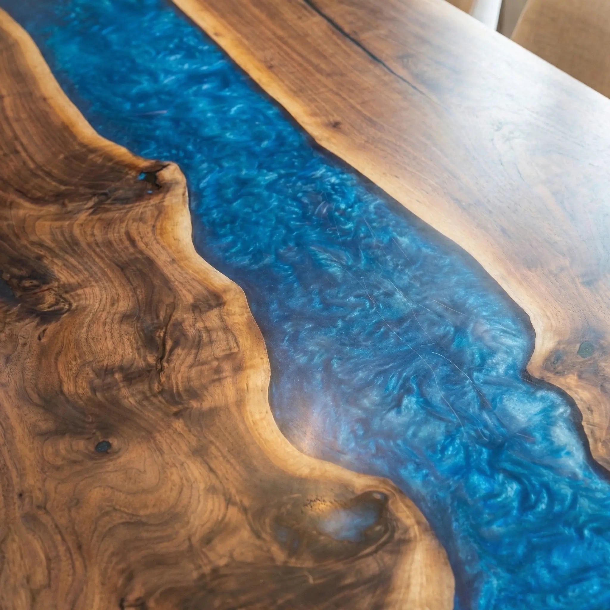 Custom Black Walnut Epoxy Resin River Table Blue Pearl ORT-83 - image 7 | ThawHome