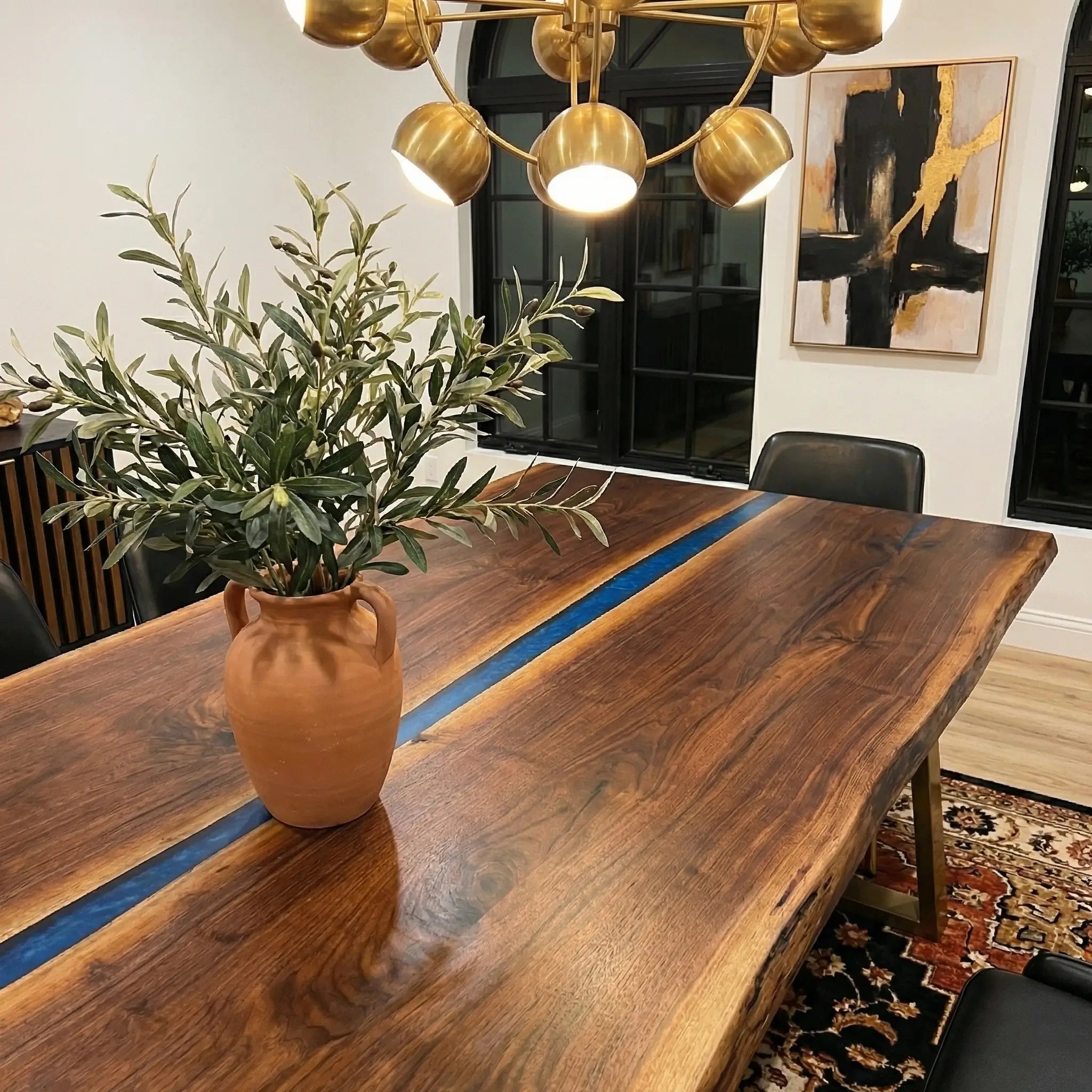 Custom Black Walnut Epoxy Resin River Table Blue Resin ERT-34 - image 4 | ThawHome