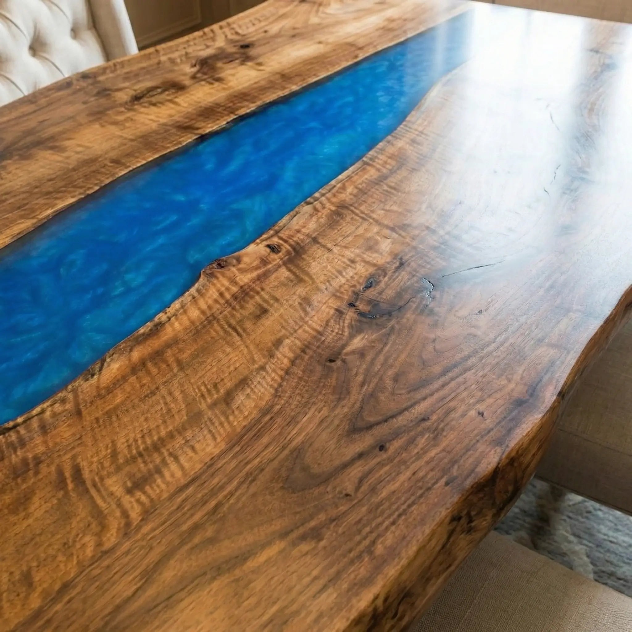 Custom Black Walnut Epoxy Resin River Table Blue Resin HRT-52 - image 5 | ThawHome
