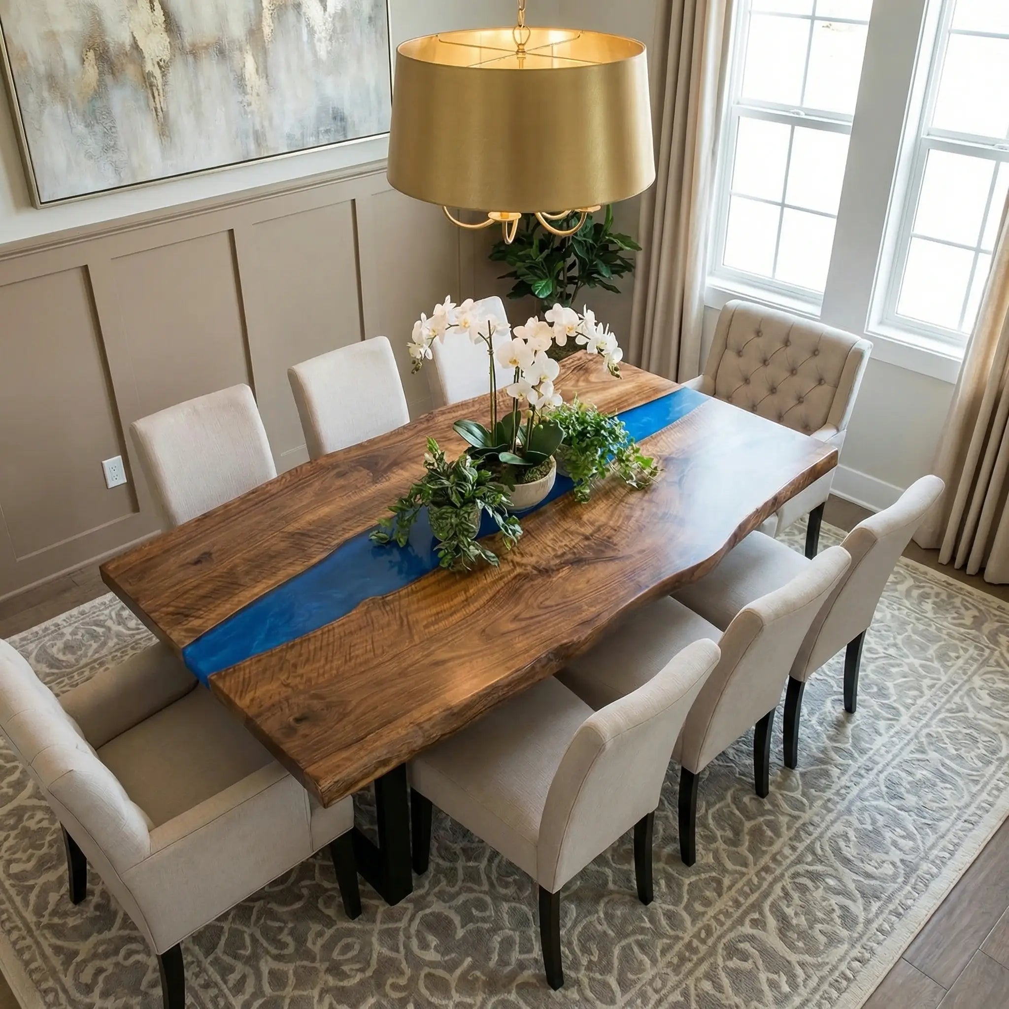 Custom Black Walnut Epoxy Resin River Table Blue Resin HRT-52 - image 1 | ThawHome