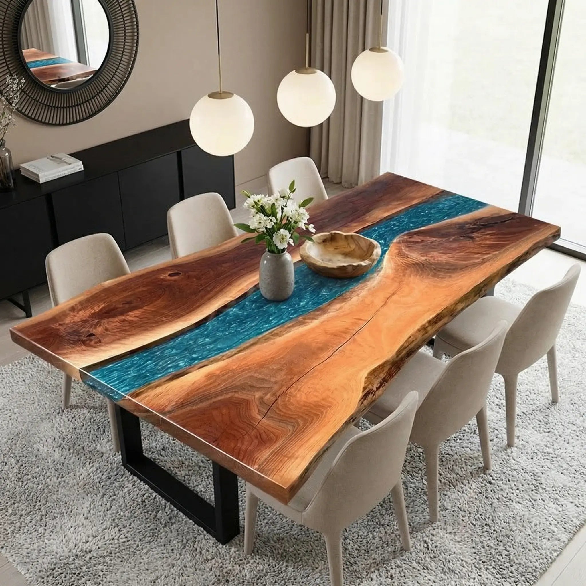 Custom Black Walnut Epoxy Resin River Table Blue Resin JKT-82 - image 1 | ThawHome