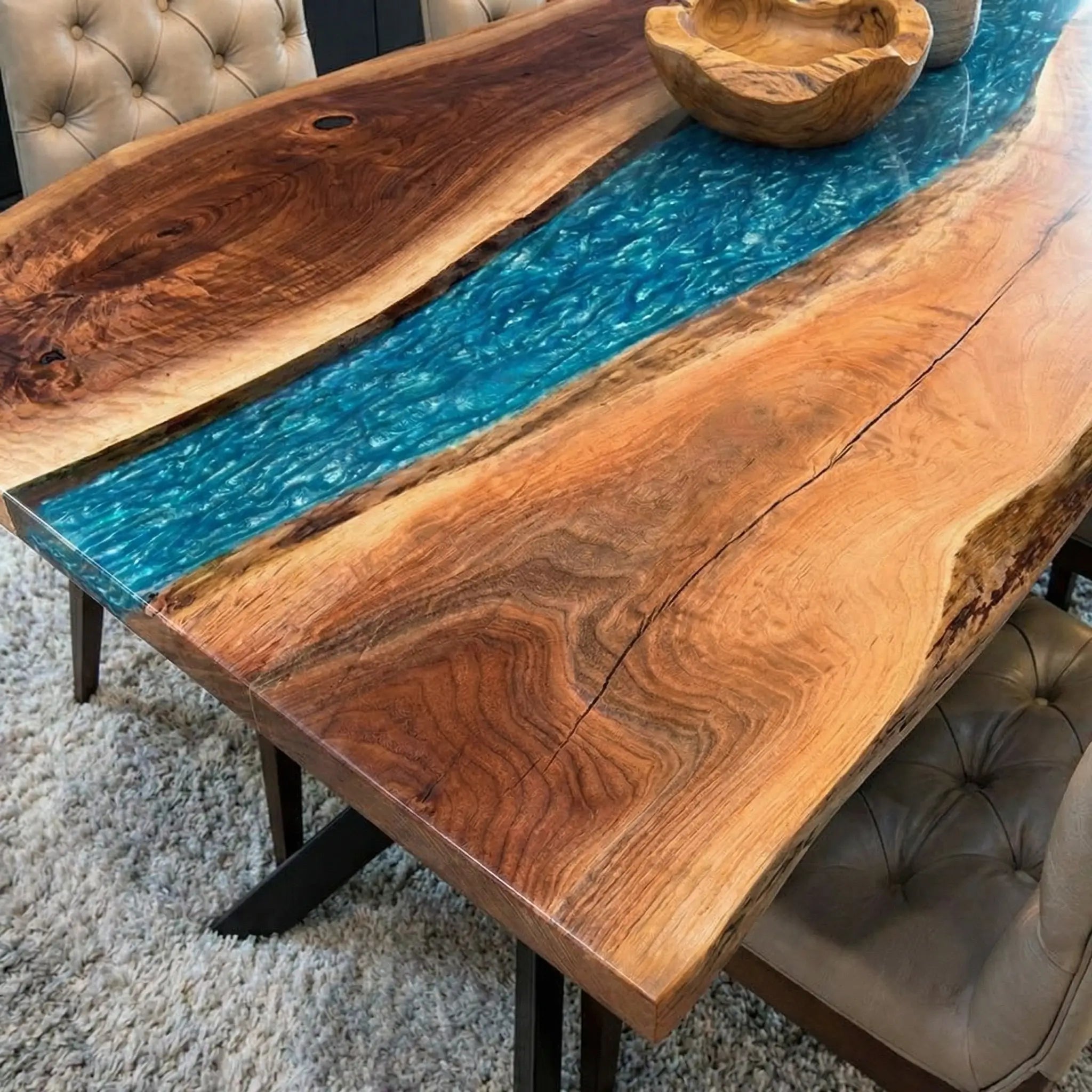Custom Black Walnut Epoxy Resin River Table Blue Resin JKT-82 - image 4 | ThawHome