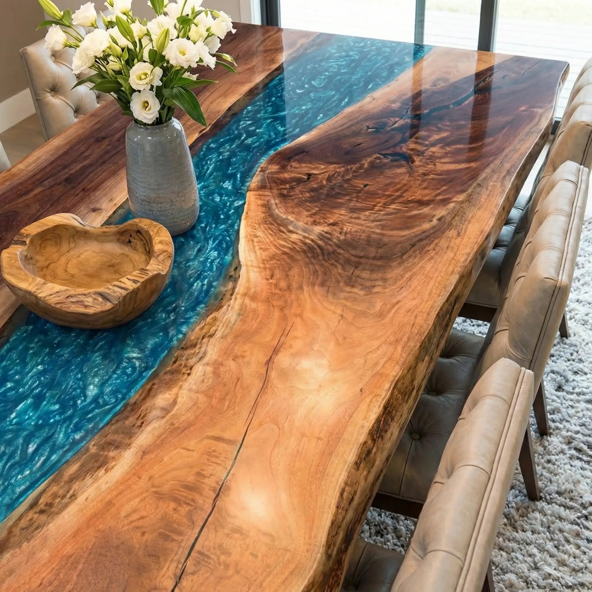 Custom Black Walnut Epoxy Resin River Table Blue Resin JKT-82 - image 5 | ThawHome