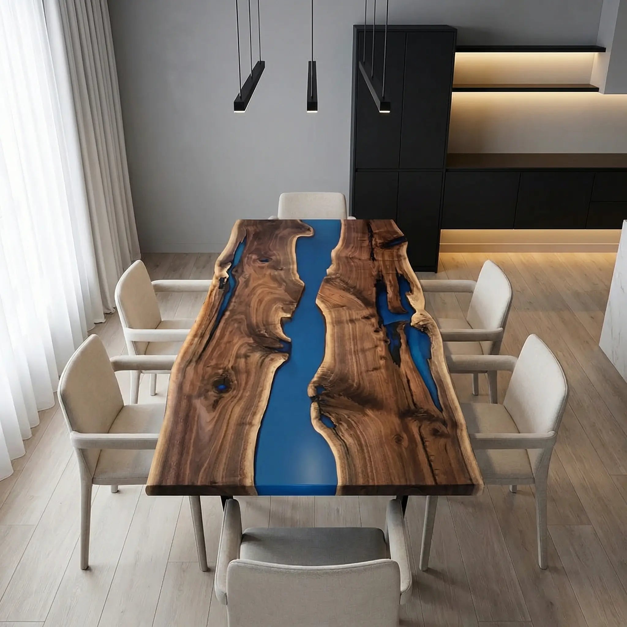 Custom Black Walnut Epoxy Resin River Table Blue Resin JXT-83 - image 2 | ThawHome