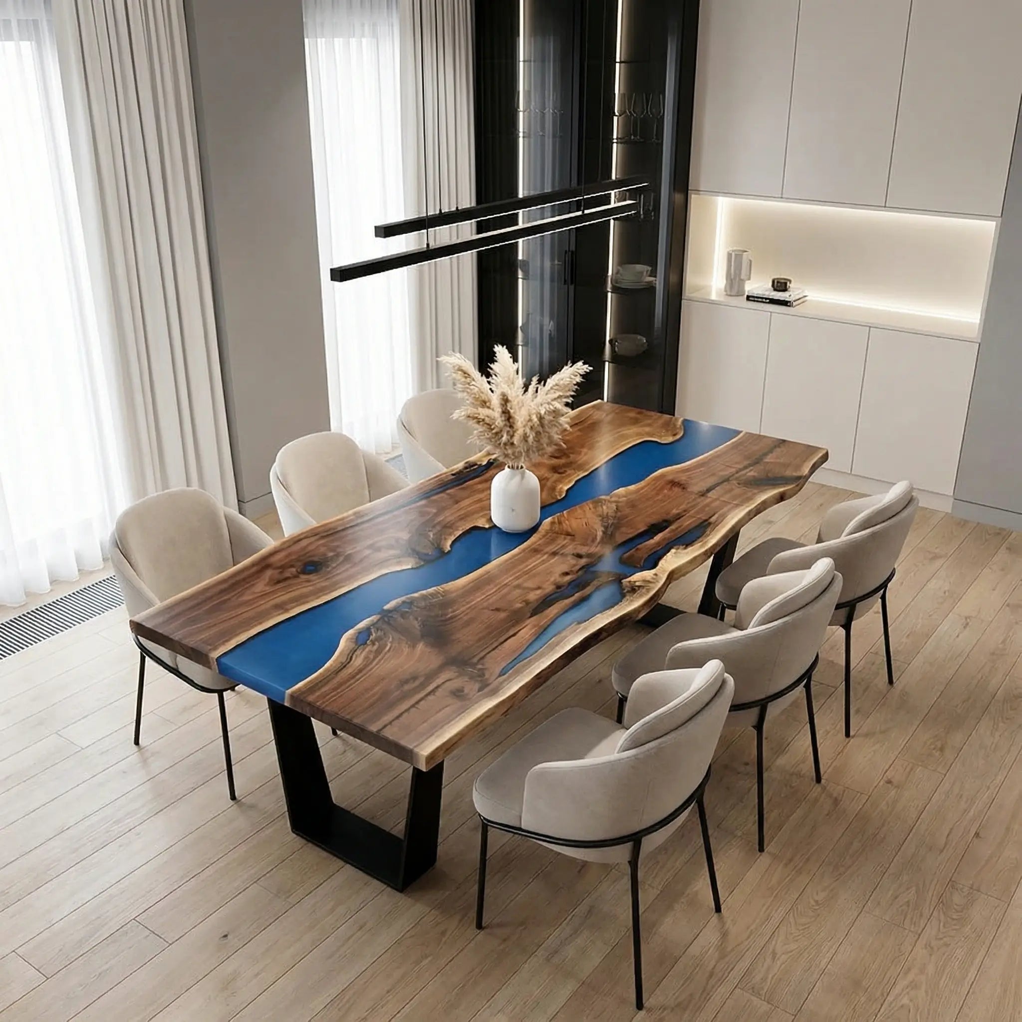 Custom Black Walnut Epoxy Resin River Table Blue Resin JXT-83 - image 1 | ThawHome