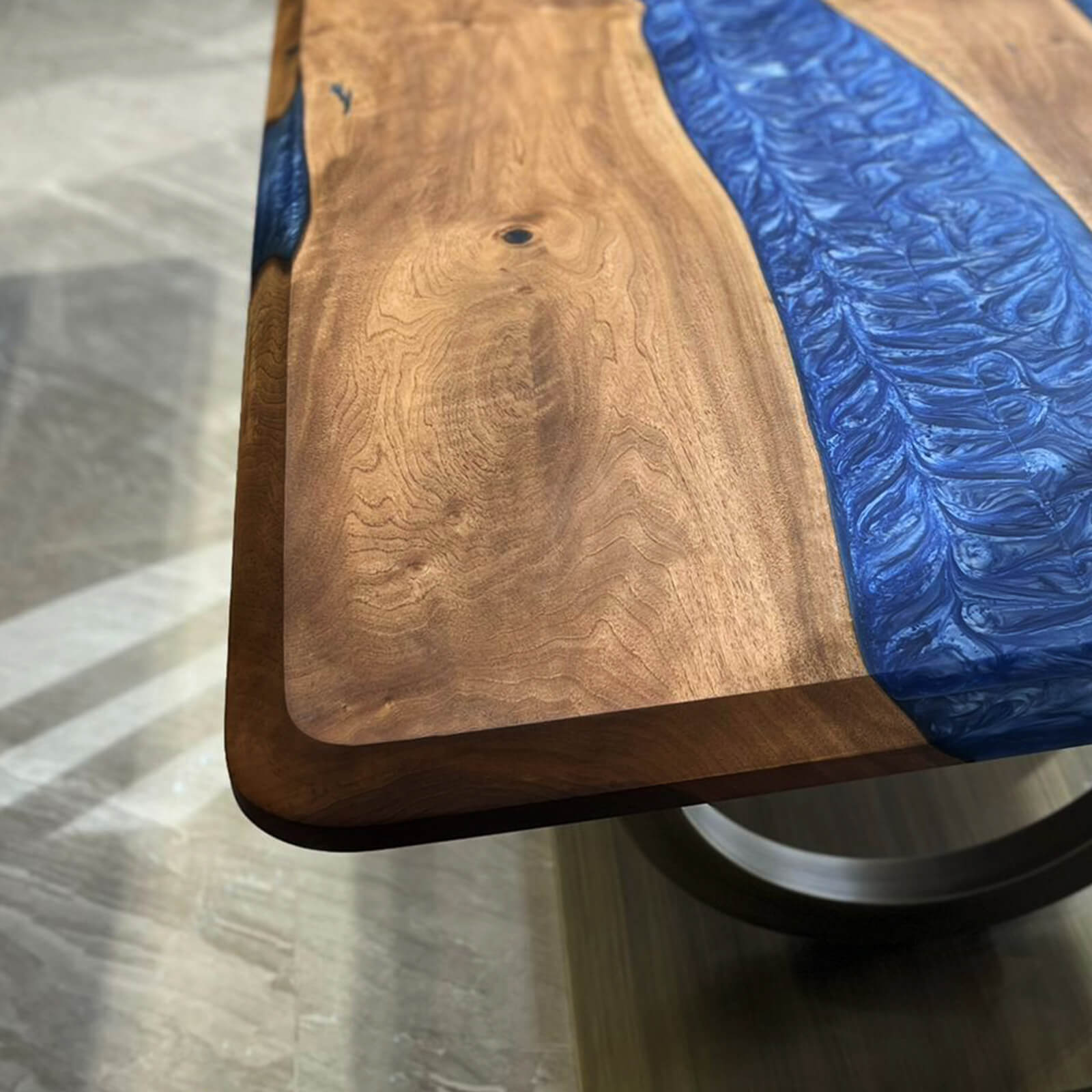 Custom Black Walnut Epoxy Resin River Table Blue Resin ORT-59 - image 7 | ThawHome