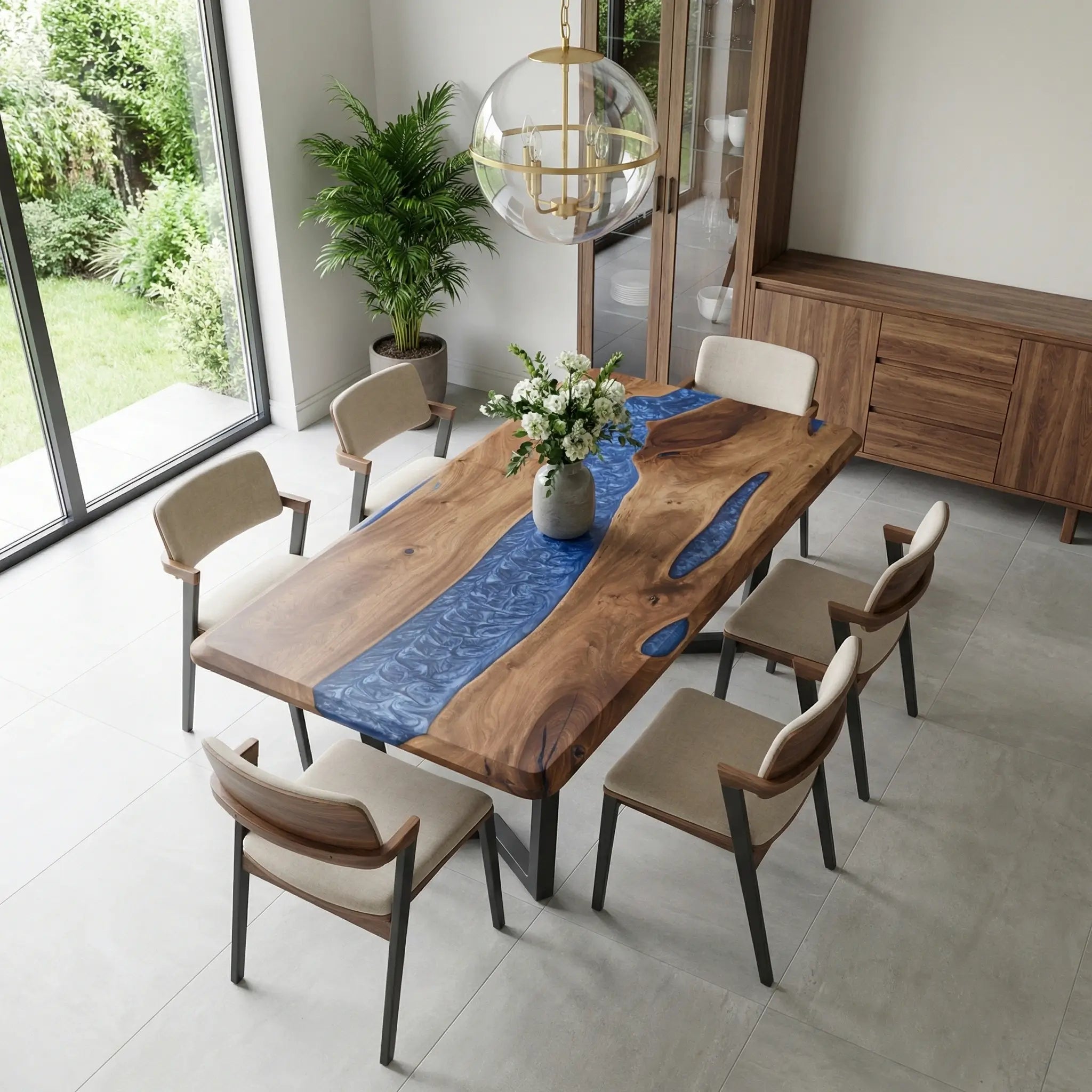 Custom Black Walnut Epoxy Resin River Table Blue Resin ORT-59 - image 3 | ThawHome