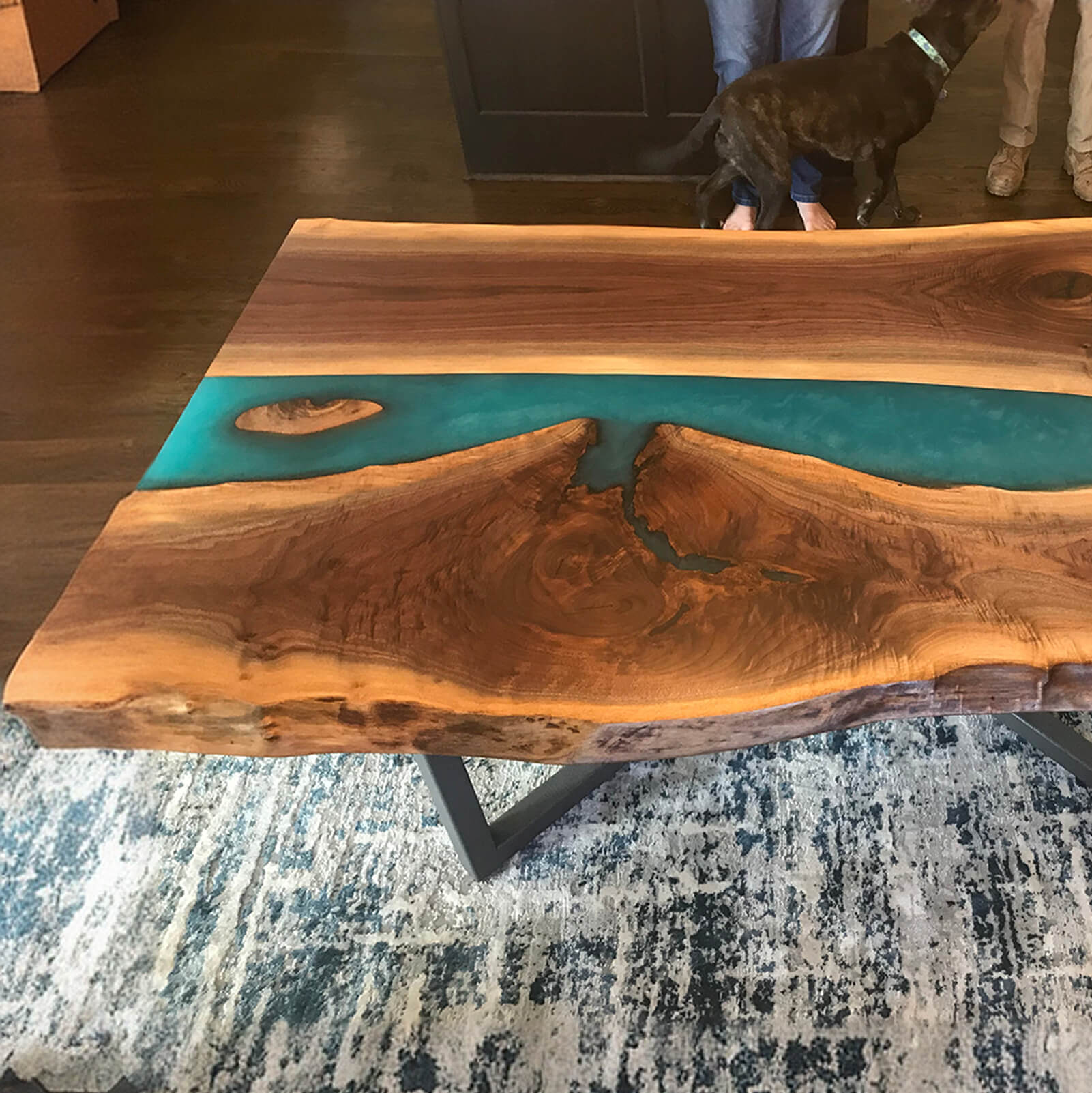 Custom Black Walnut Epoxy Resin River Table Blue Resin ORT-82 - image 7 | ThawHome