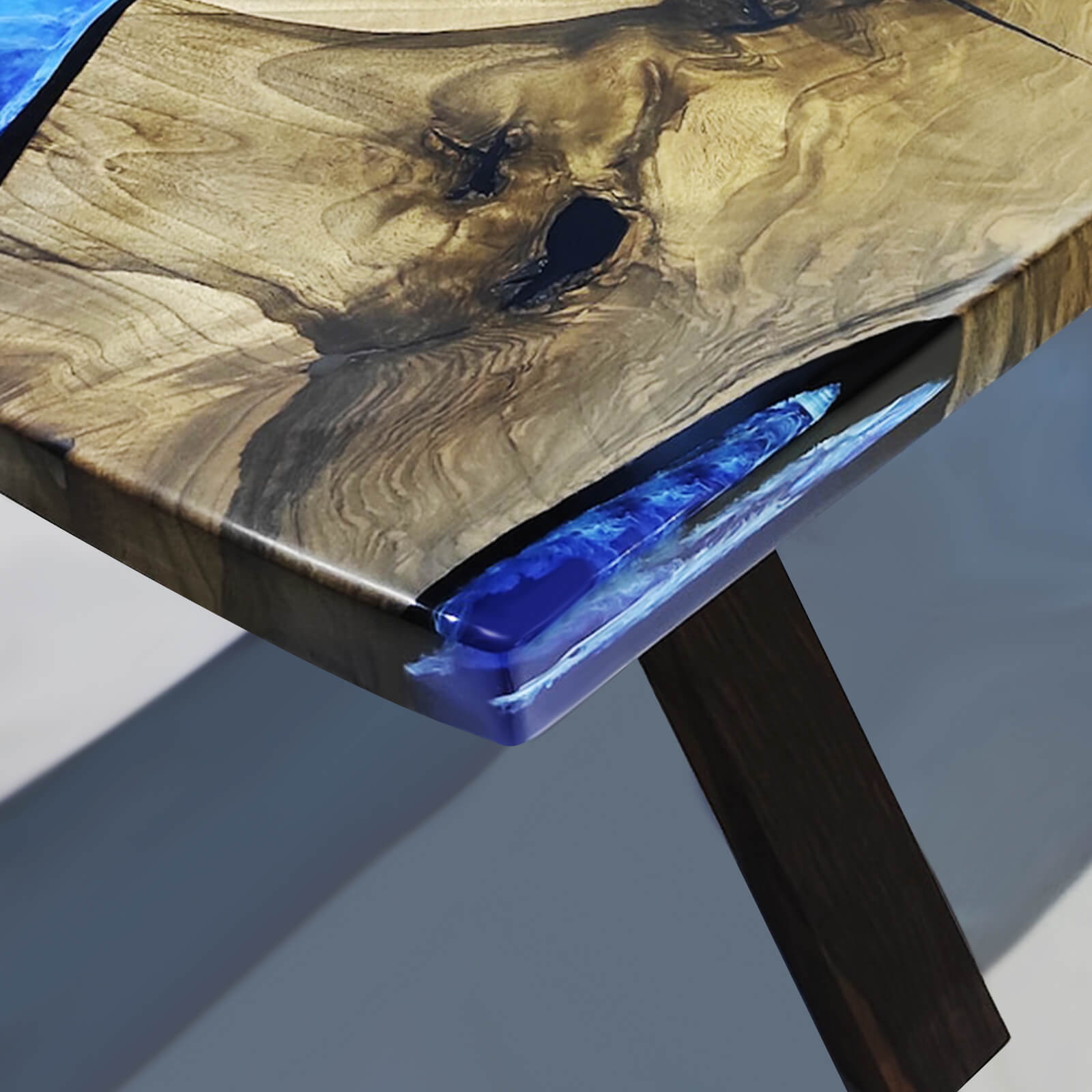 Custom Black Walnut Epoxy Resin River Table Blue Waves ART-28 - image 7 | ThawHome