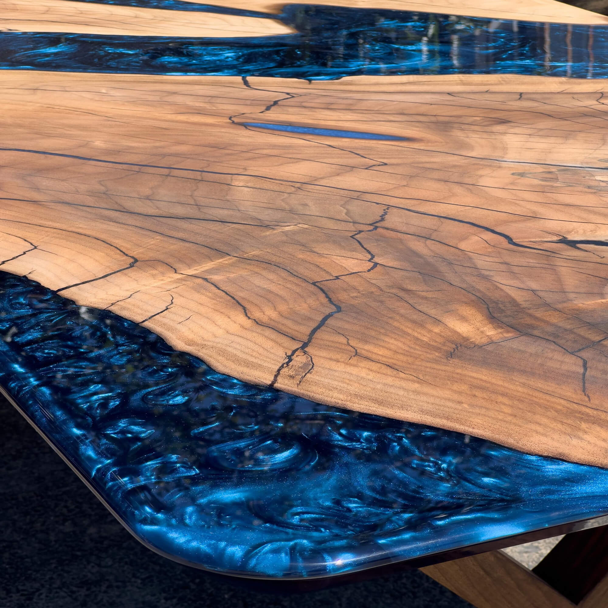 Custom Black Walnut Epoxy Resin River Table Blue Waves ORT-45 - image 9 | ThawHome