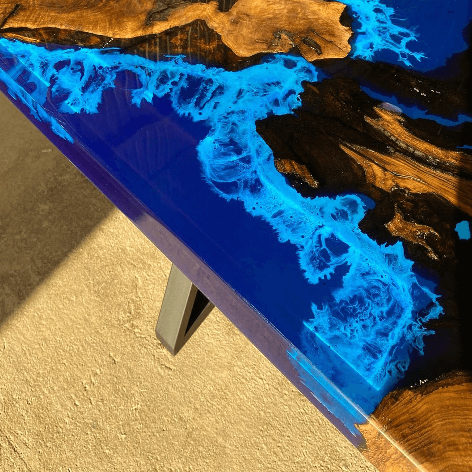 Custom Black Walnut Epoxy Resin River Table Blue Waves XPT-27 - image 6 | ThawHome