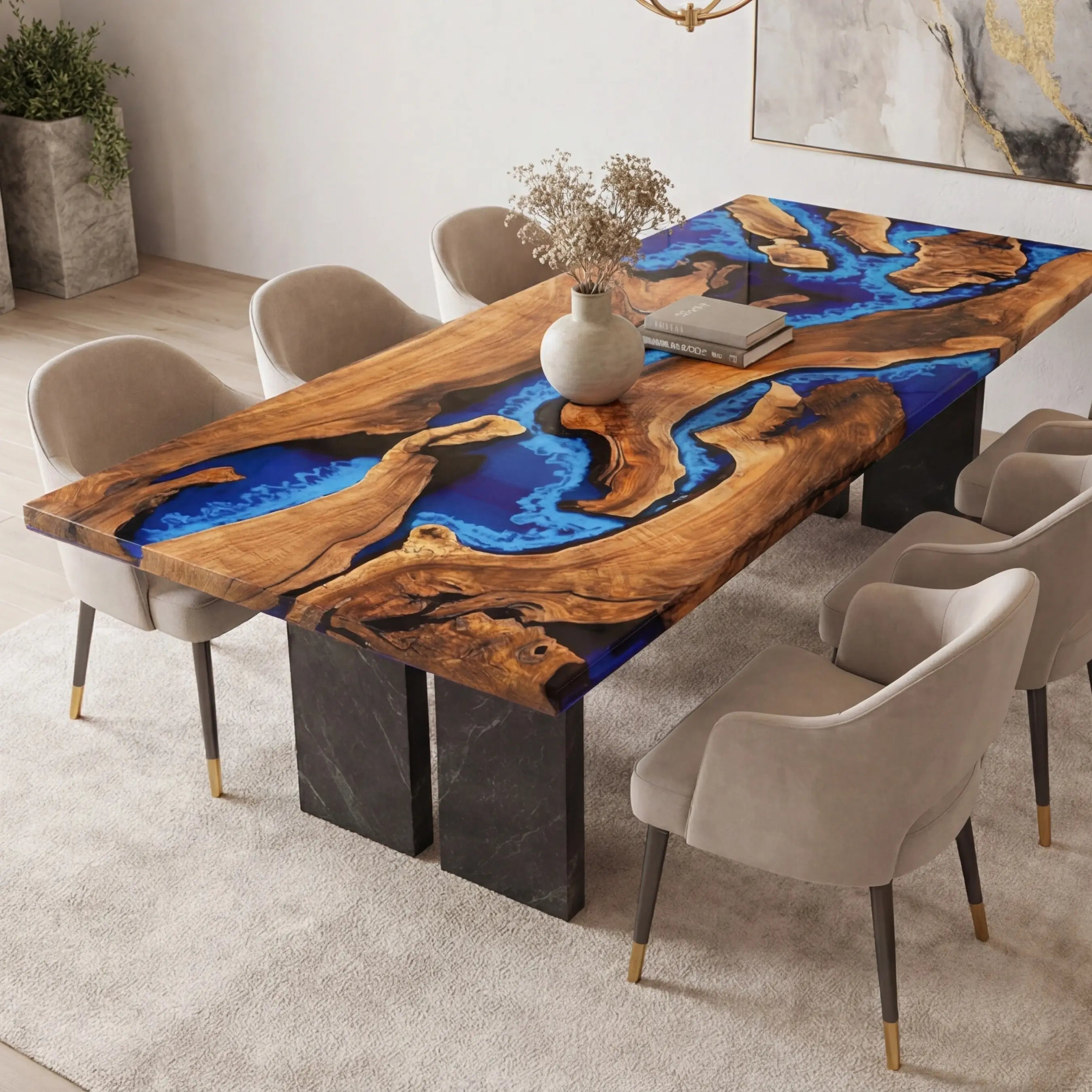 Custom Black Walnut Epoxy Resin River Table Blue Waves XPT-27 - image 1 | ThawHome